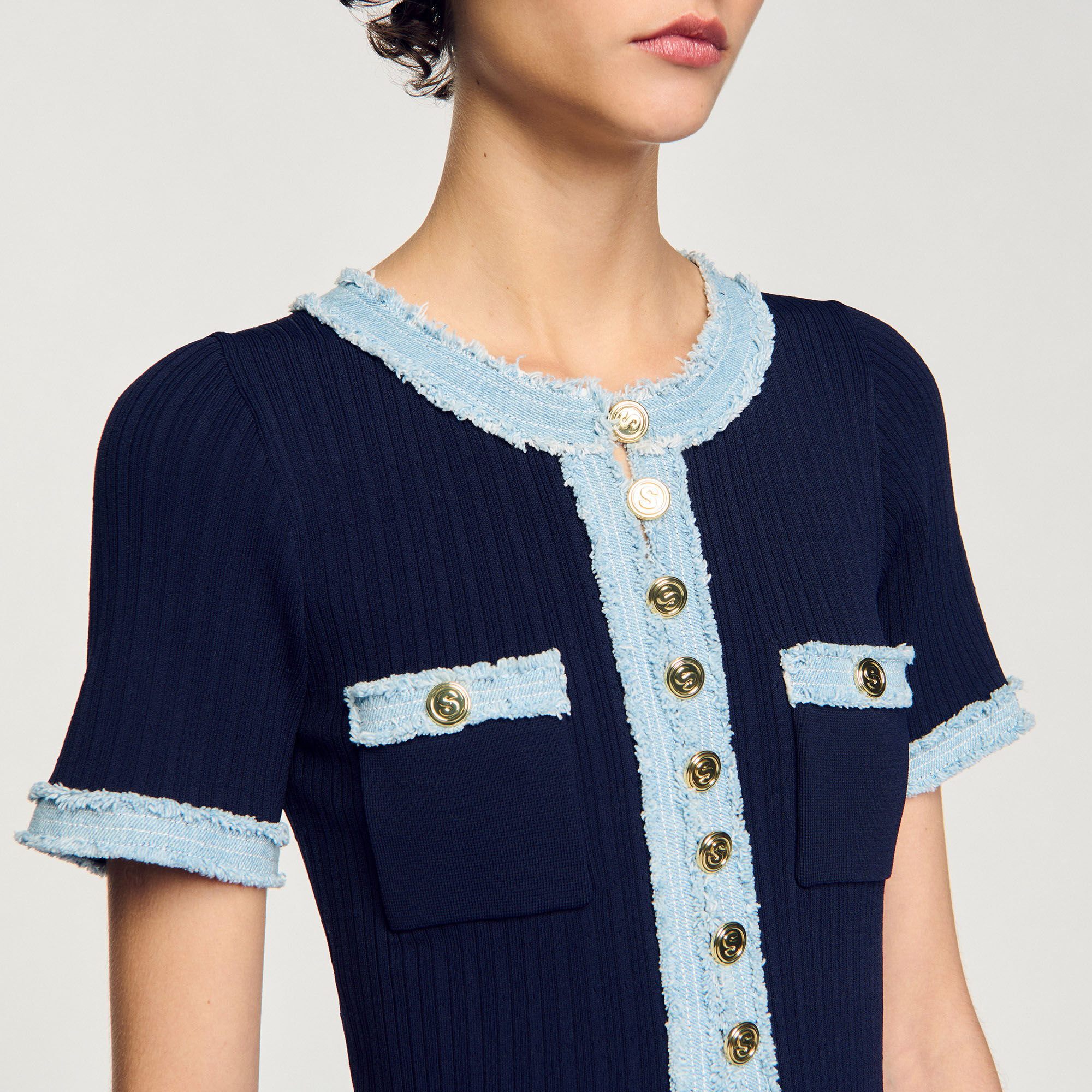 Vestido midi de punto y denim