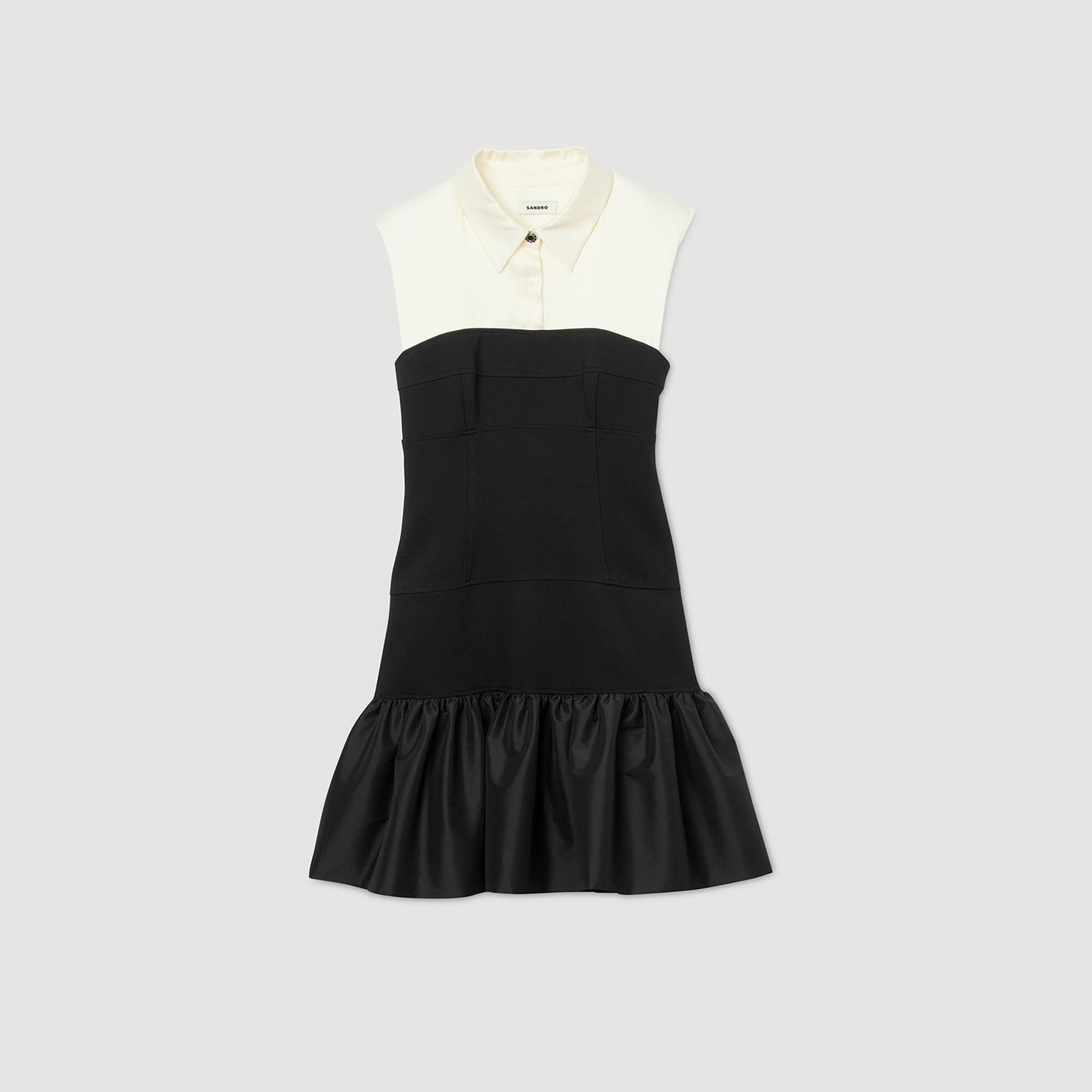 Vestido corto bicolor con volantes