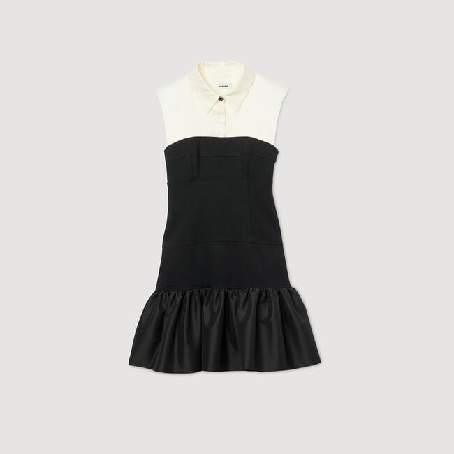 Vestido corto bicolor con volantes