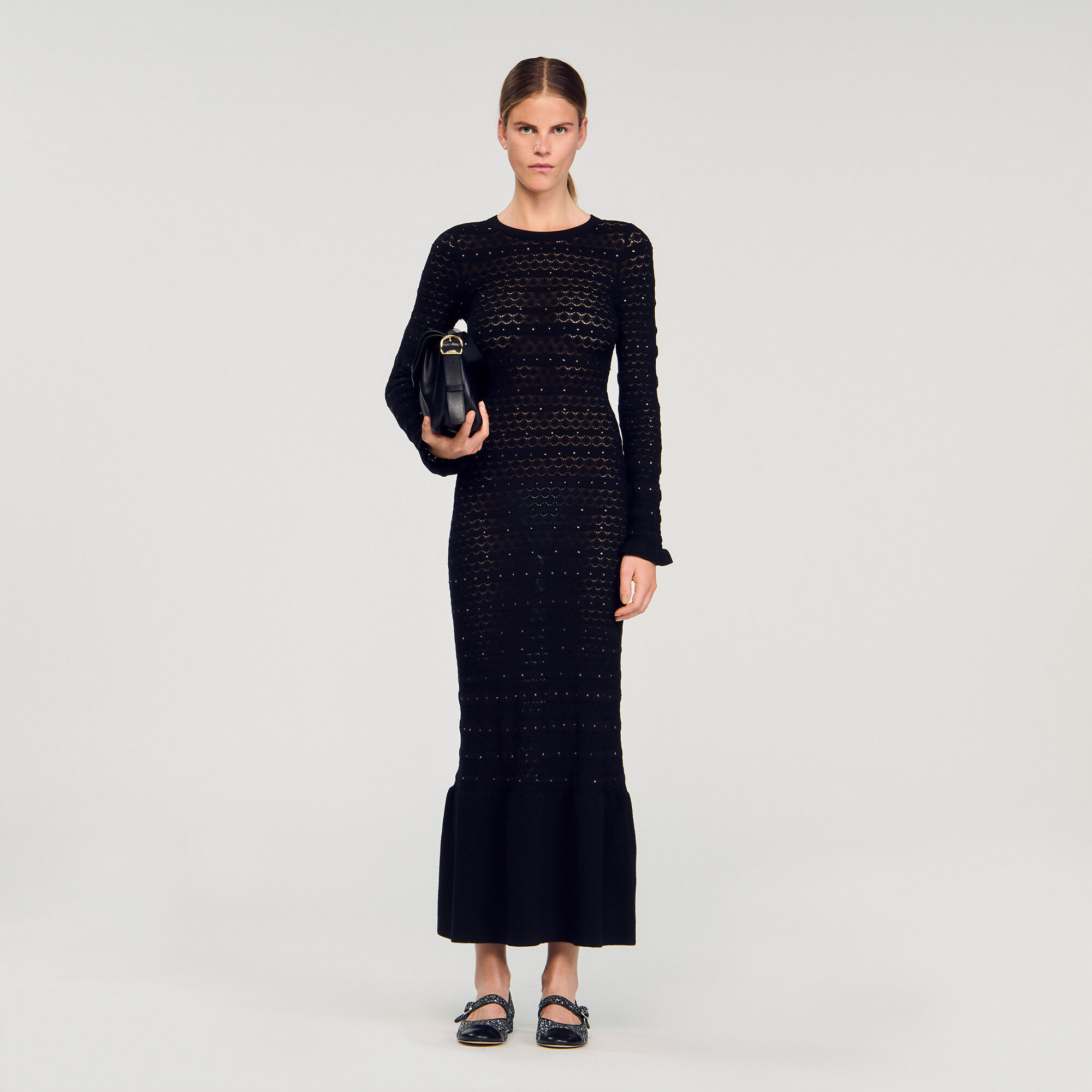 Vestido largo de punto con strass