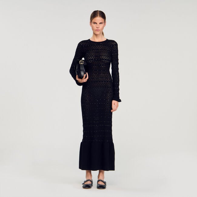 Vestido largo de punto con strass