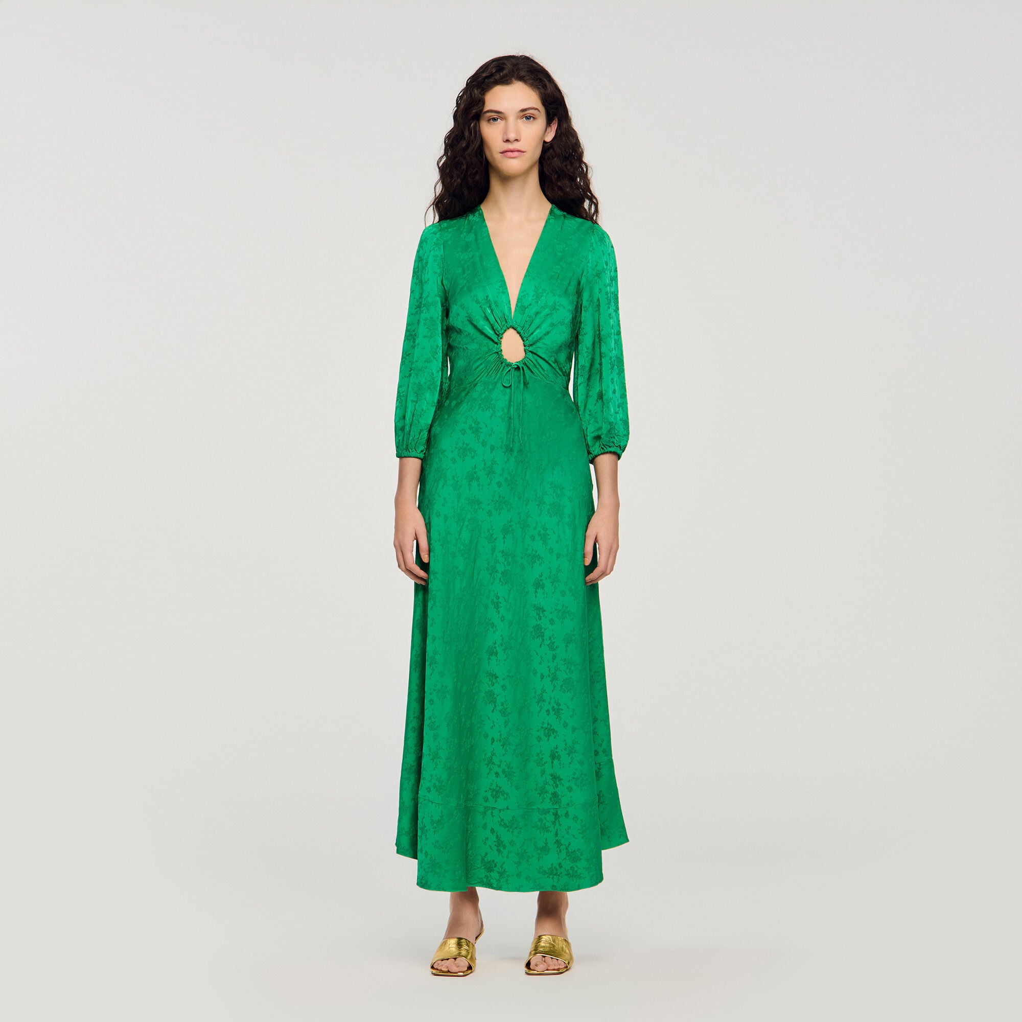 Vestido largo jacquard floral