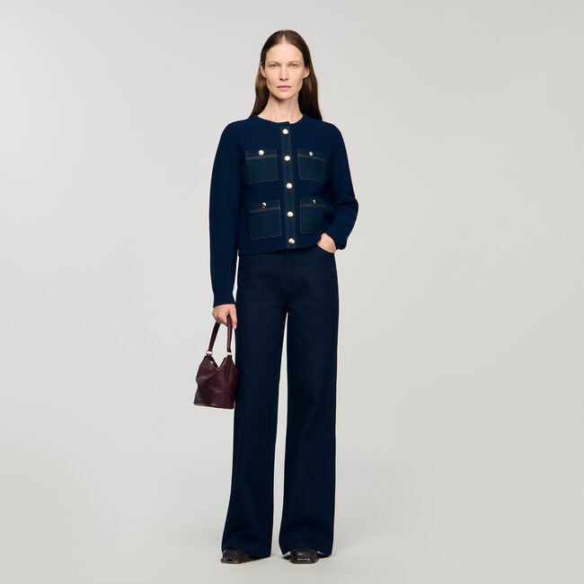 Cárdigan con detalles denim