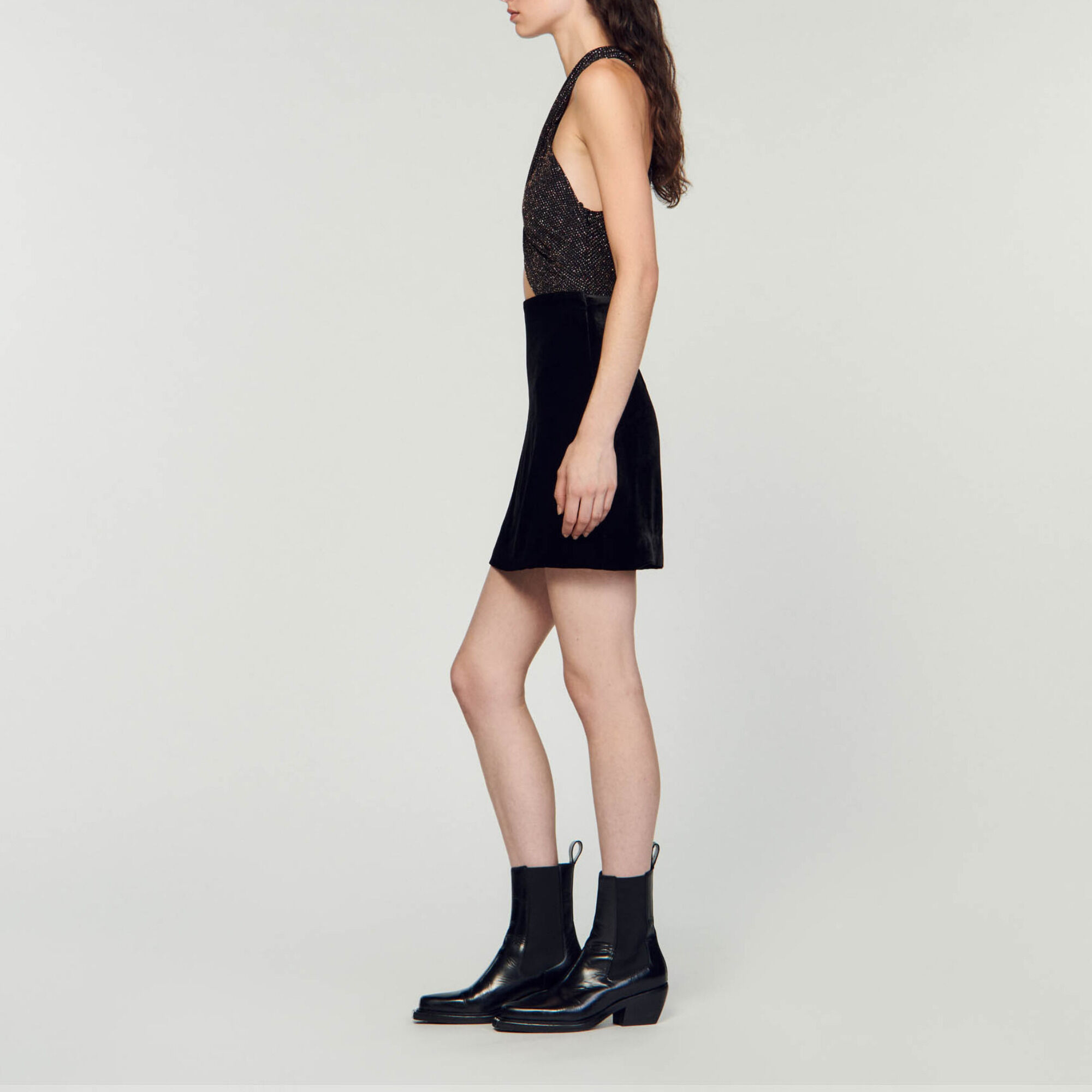 Vestido corto bimaterial