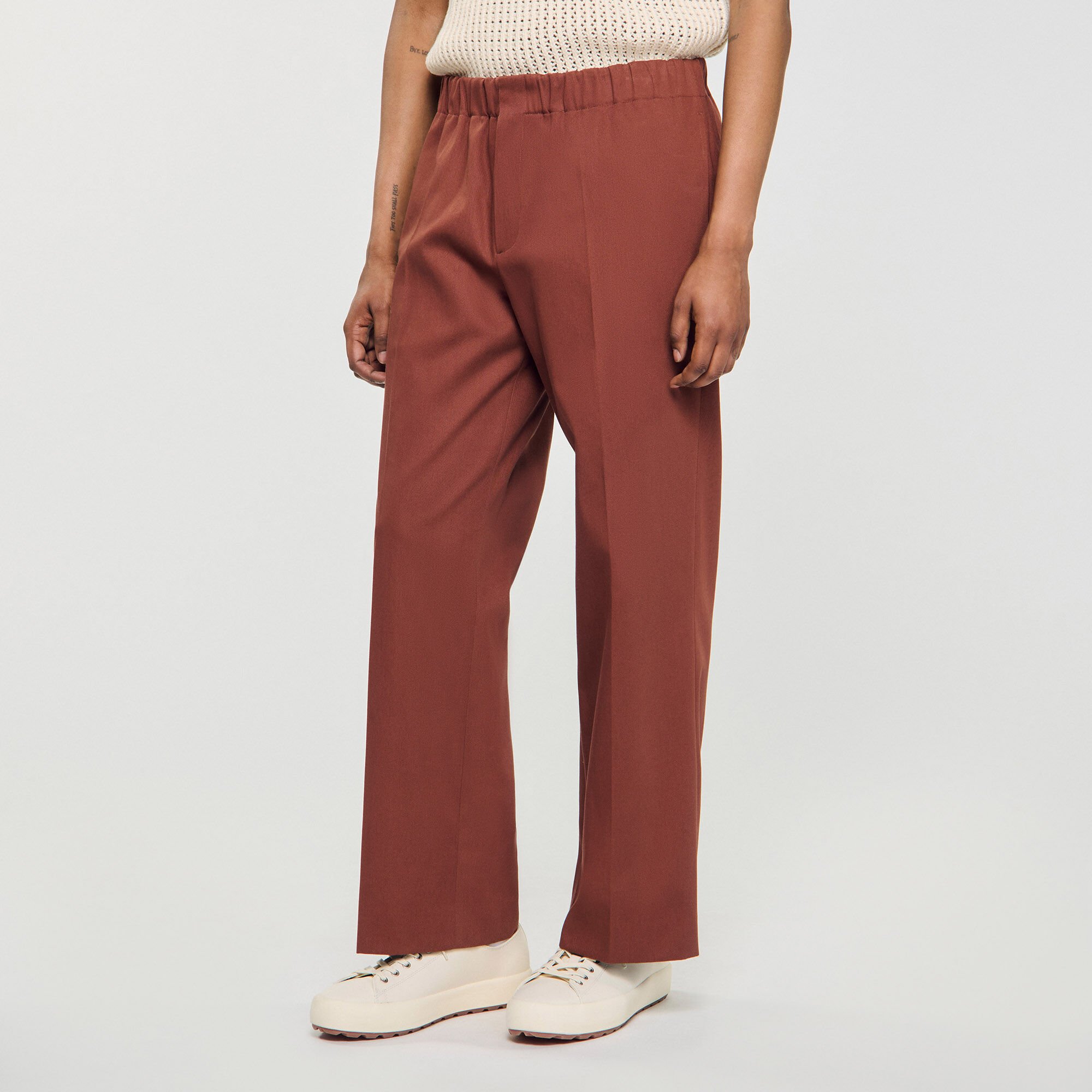 Pantalón ancho de algodón elástico