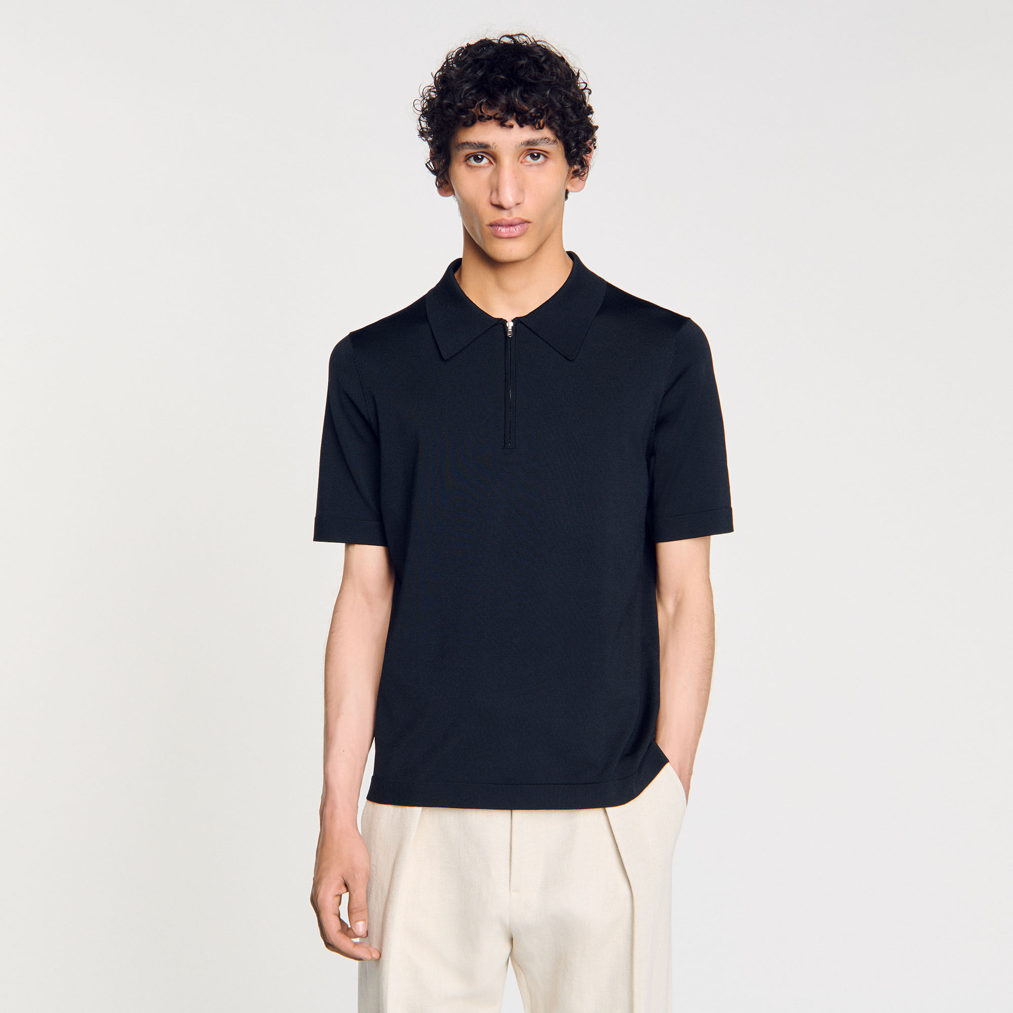 Polo de punto con cuello con cremallera