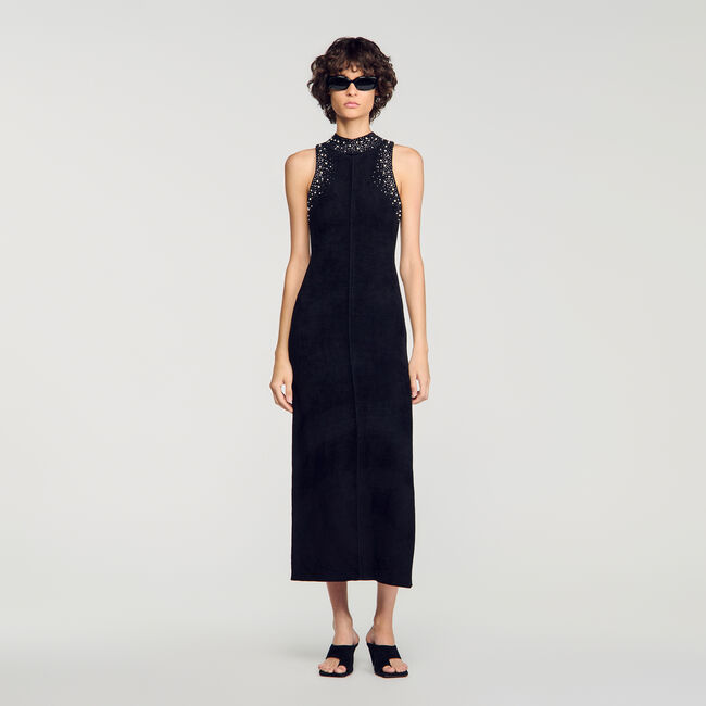 Vestido largo terciopelo con strass - Mujer | Sandro