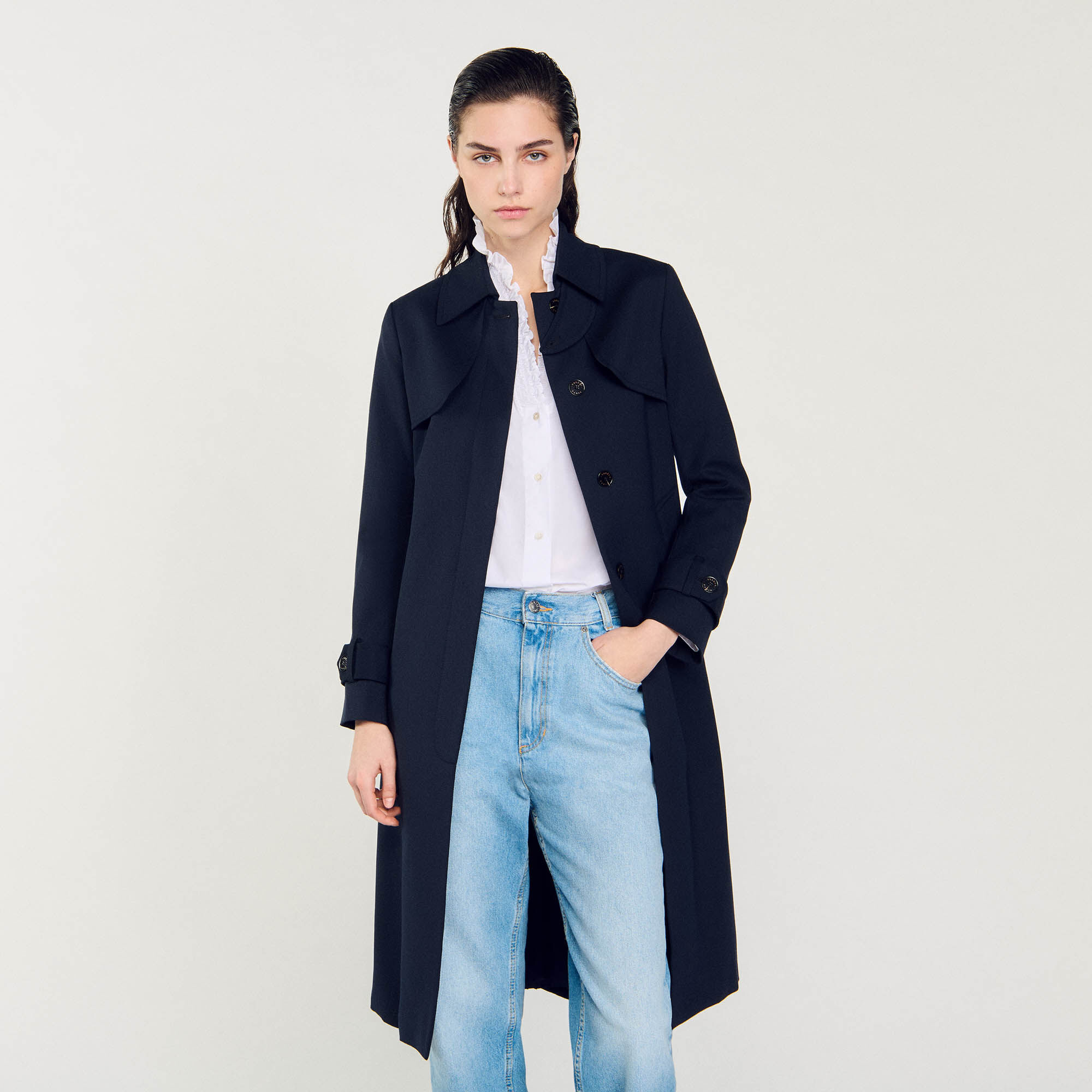 Gabardina con inserto plisado