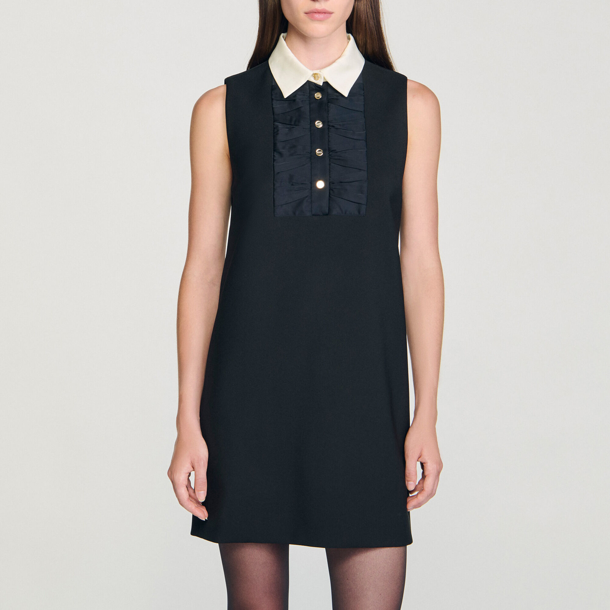 Vestido corto de cuello contrastado - Mujer | Sandro