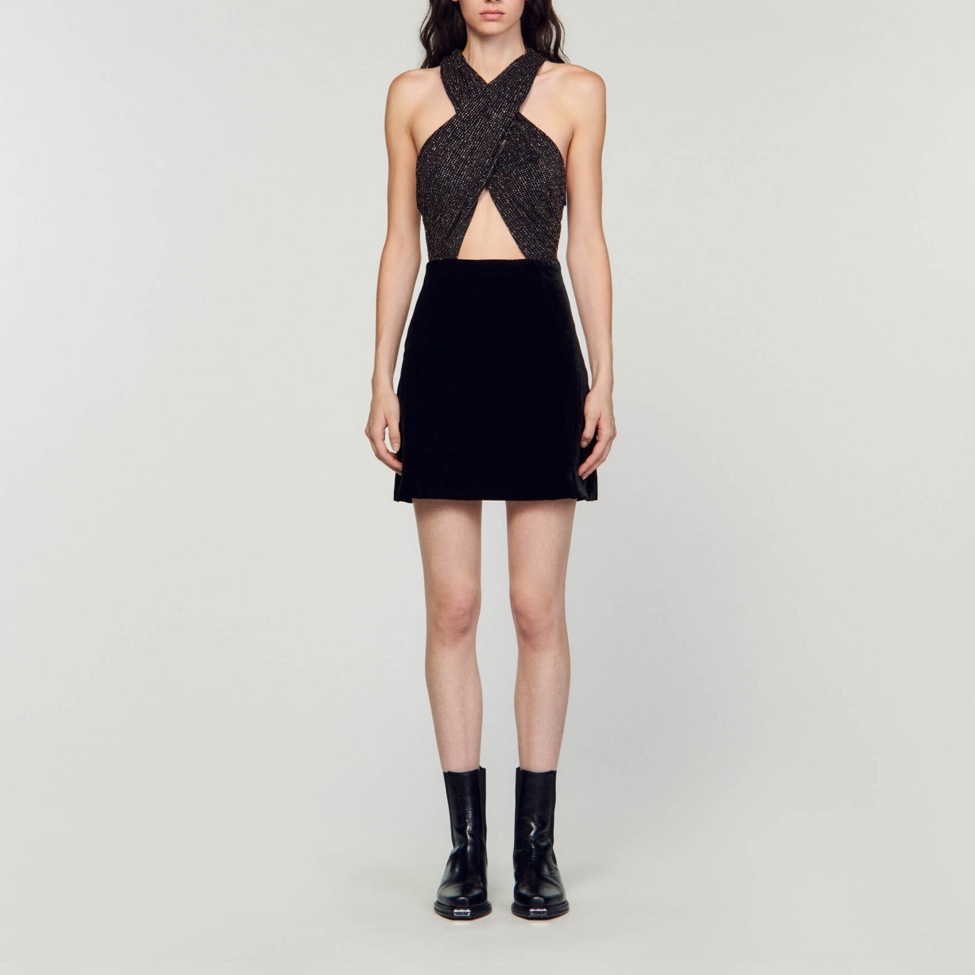 Vestido corto bimaterial