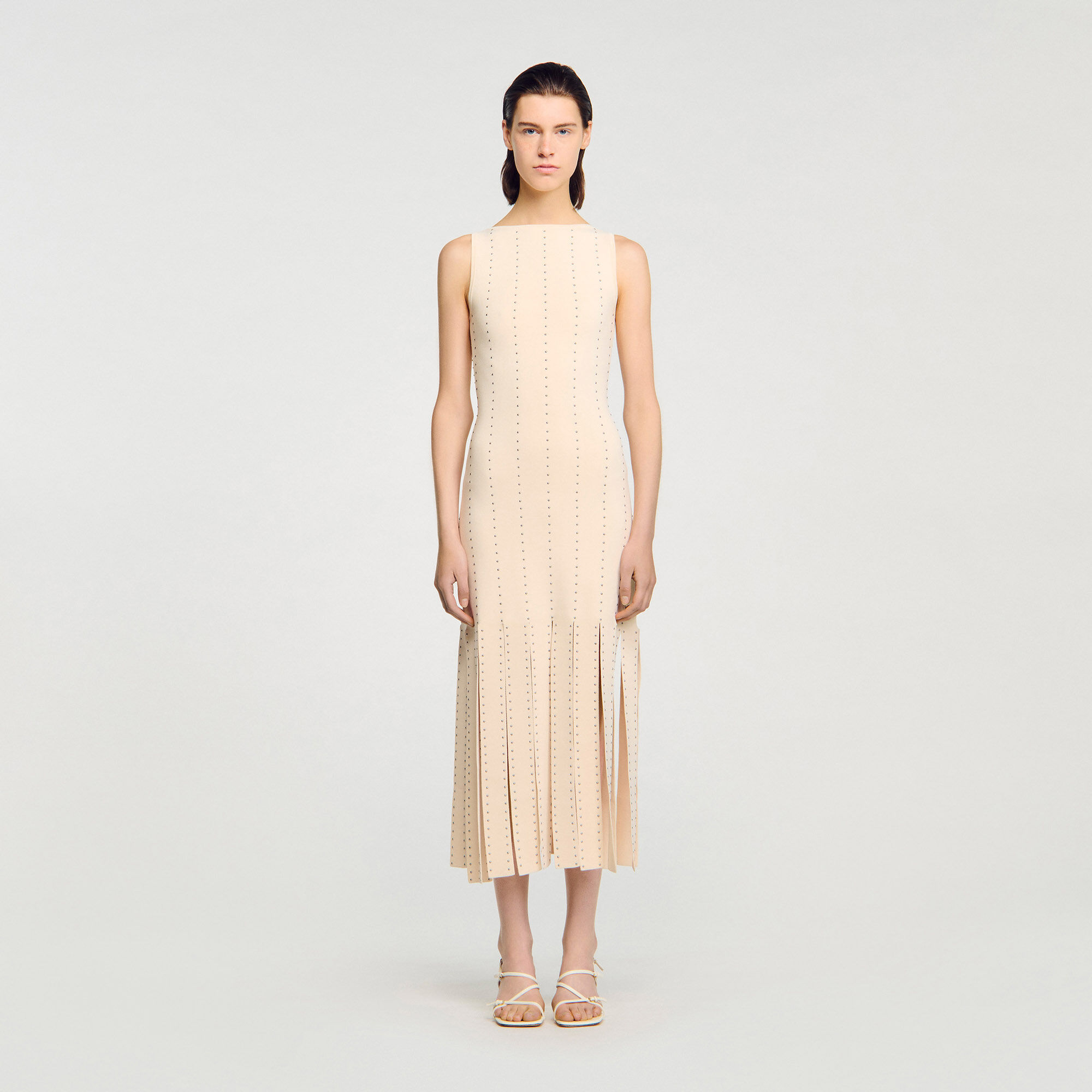 Vestido largo de punto con flecos
