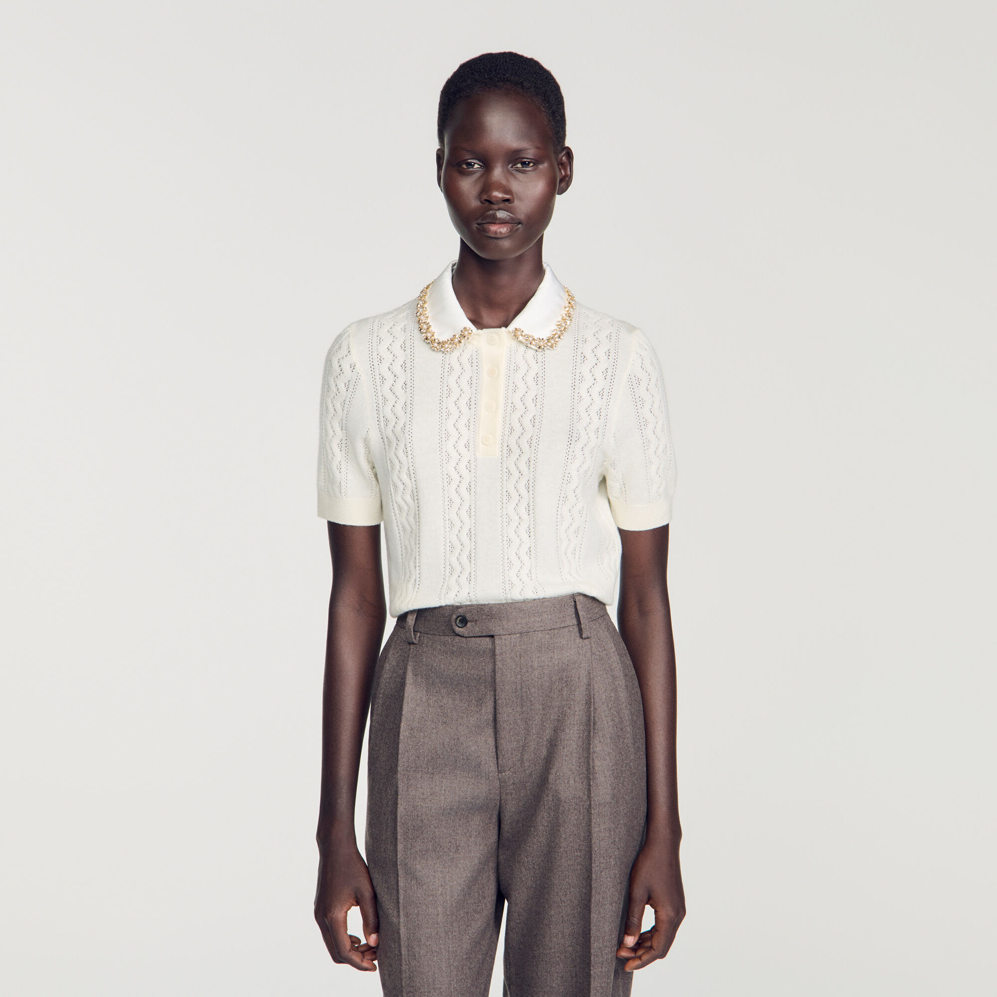 Jersey calado con cuello joya - Mujer | Sandro