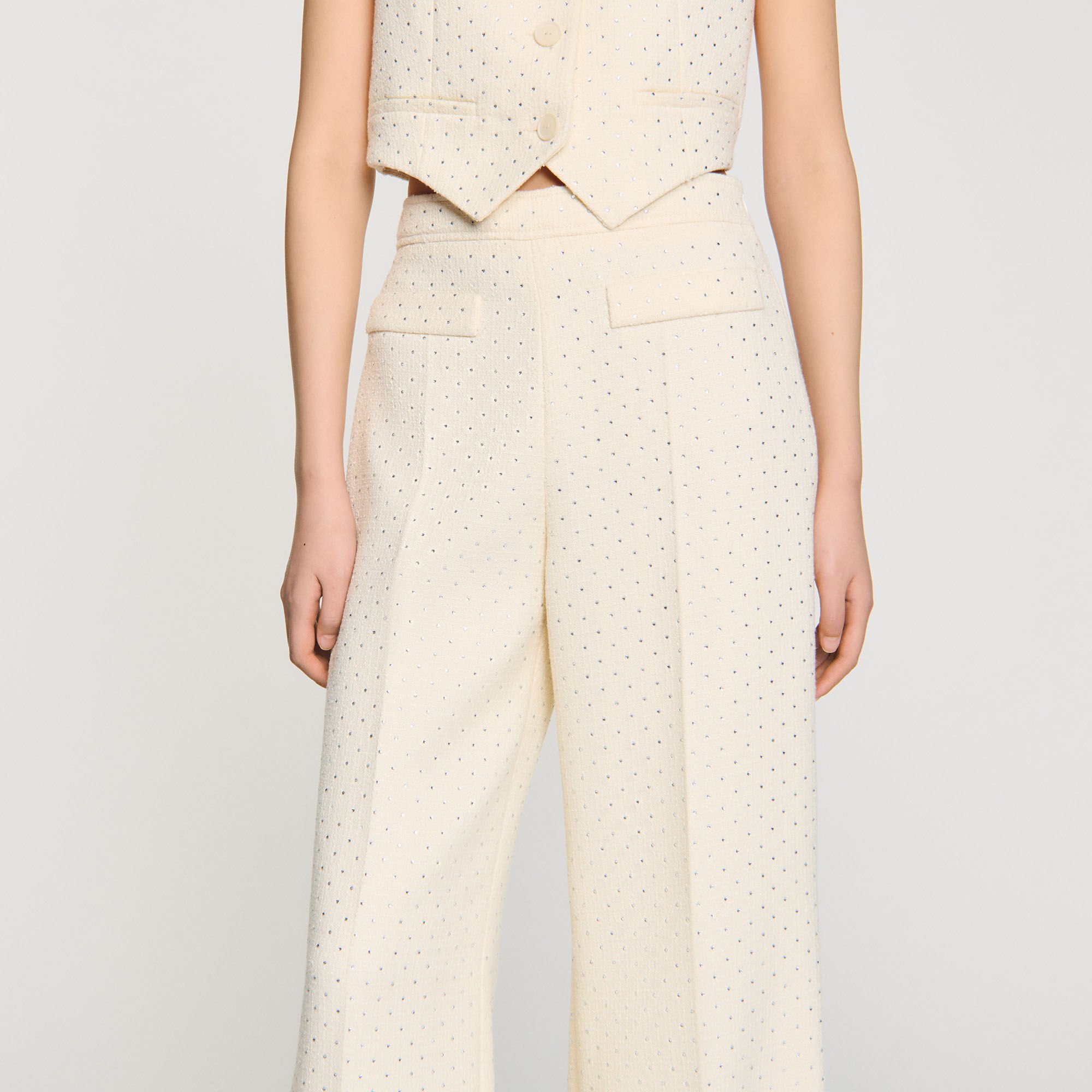 Pantalón de tweed con strass