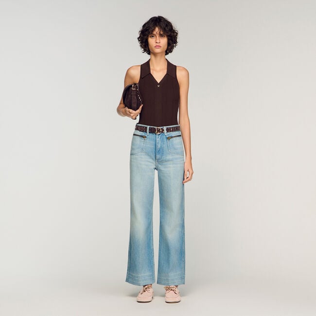 Vaquero recto deste&ntilde;ido con zip