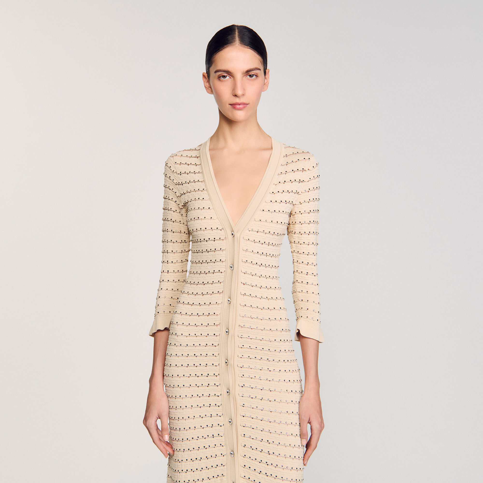 Vestido largo de punto con strass