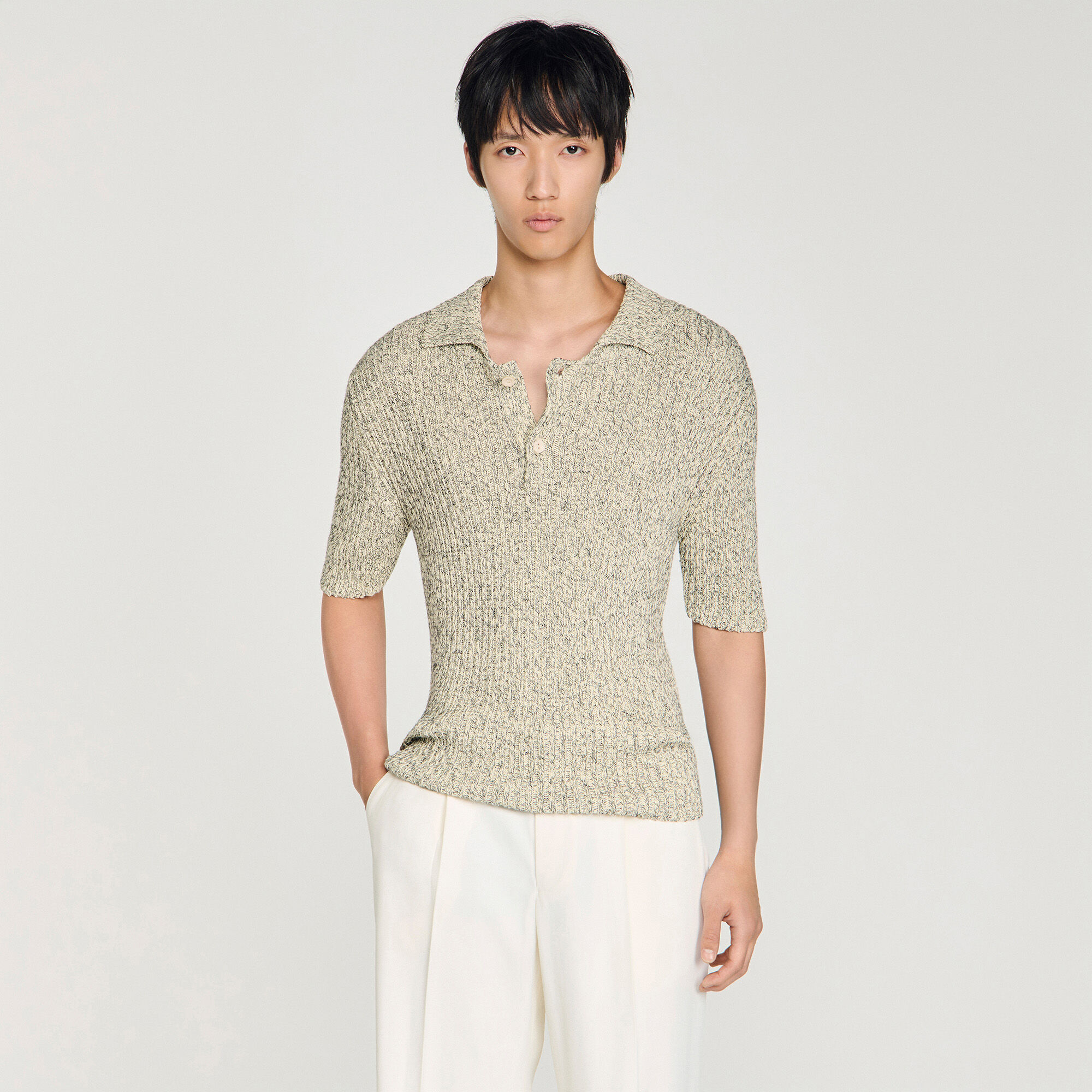 Polo de punto jaspeado de algod&oacute;n