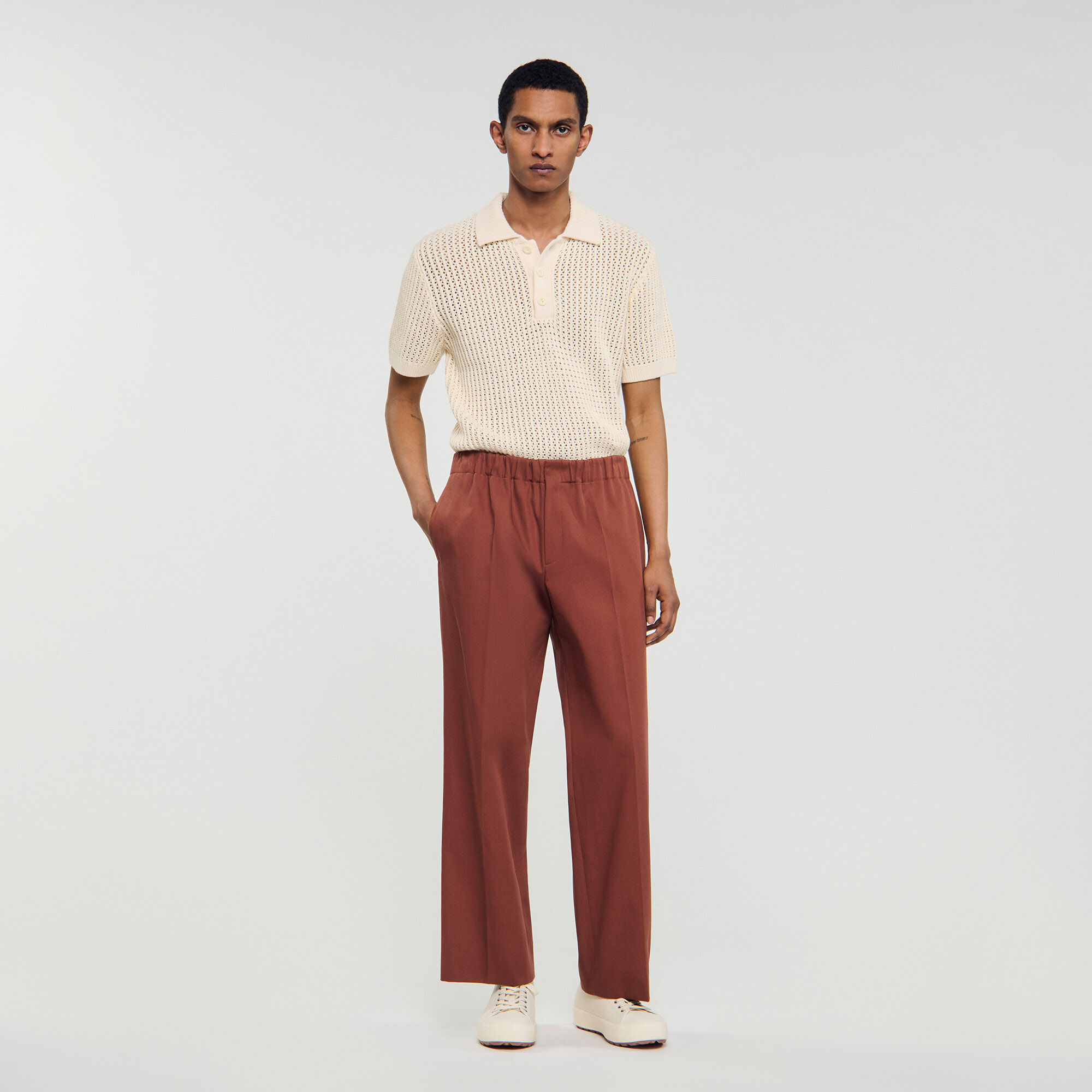 Pantalón ancho de algodón elástico