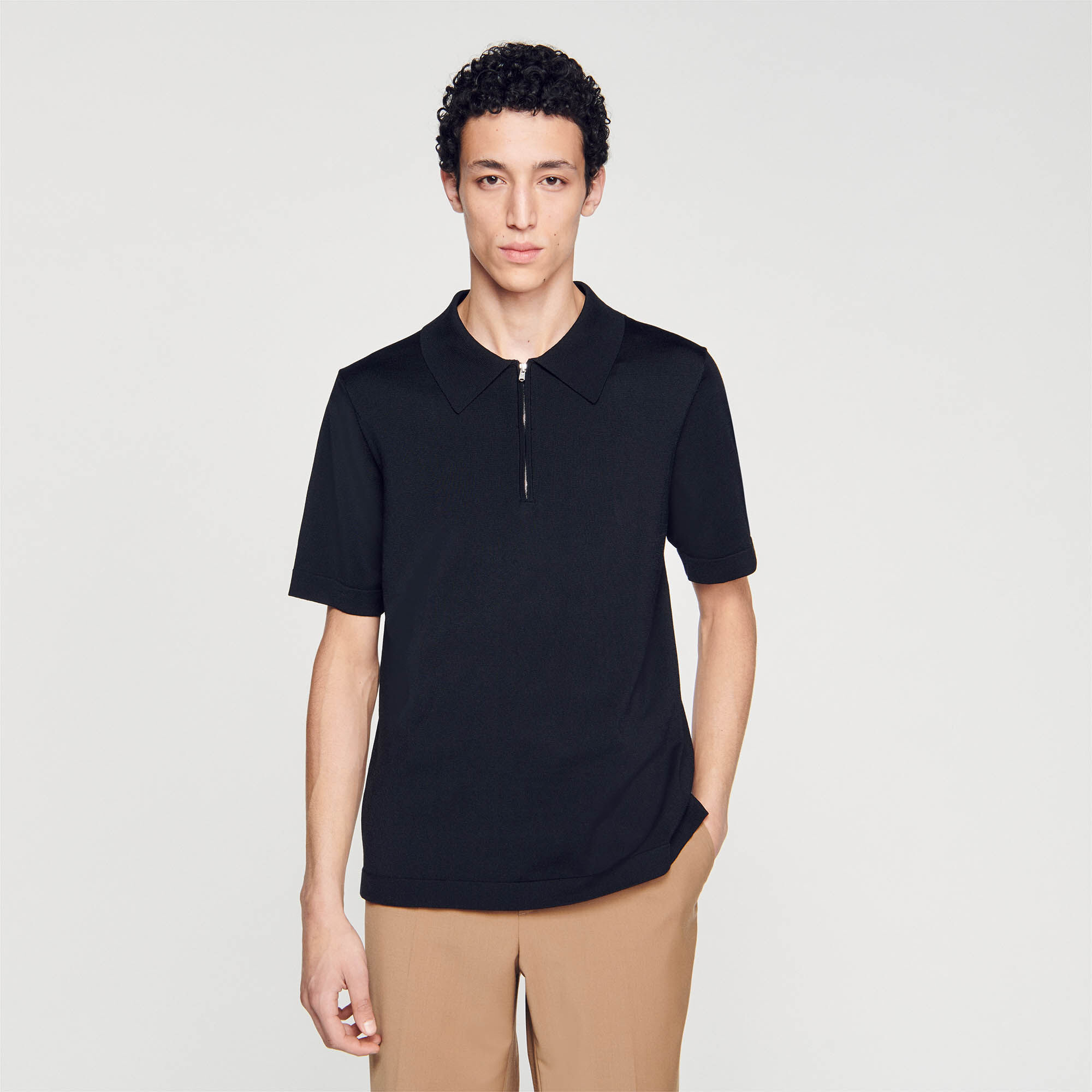 Polo de punto con cuello con cremallera