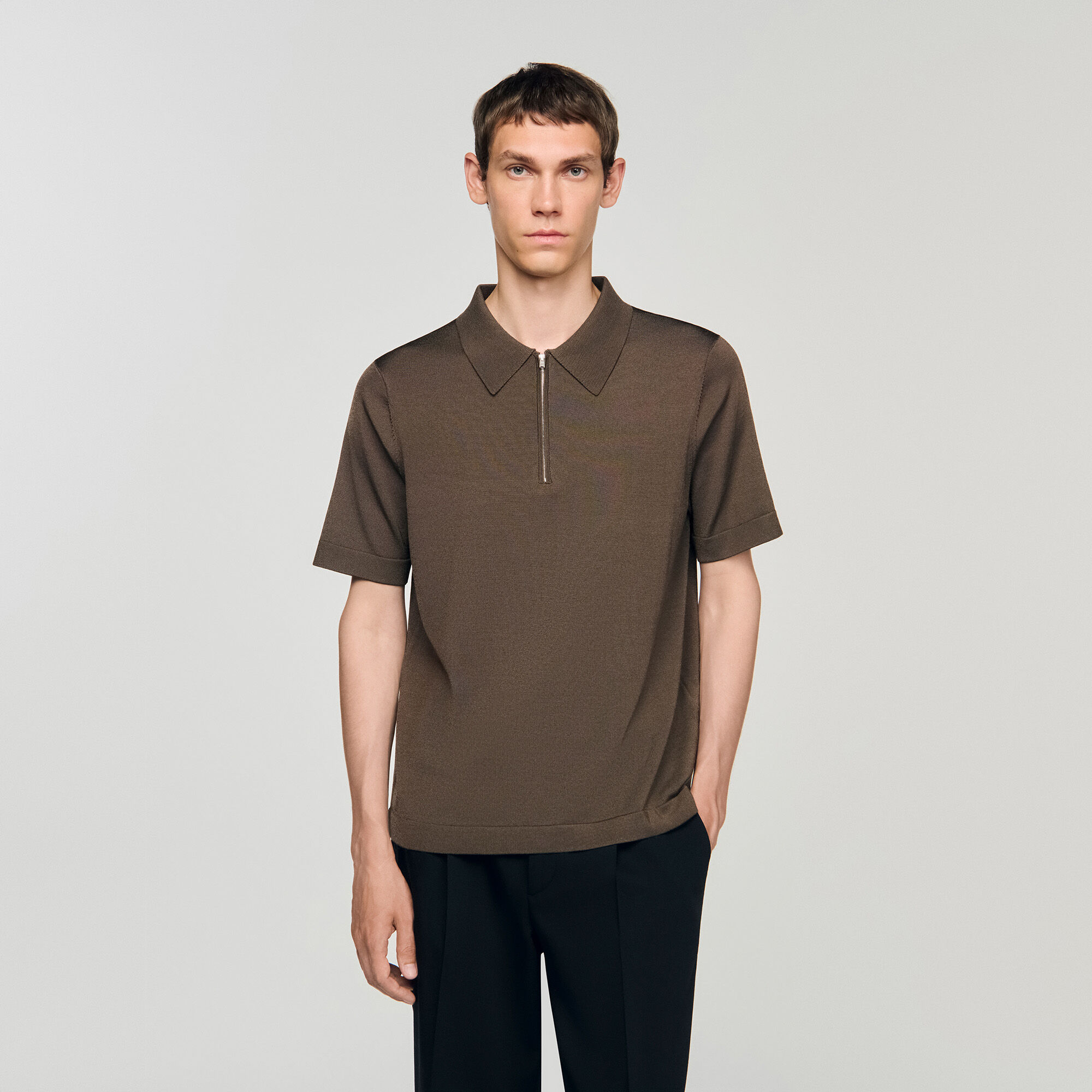 Polo de punto con cuello con cremallera