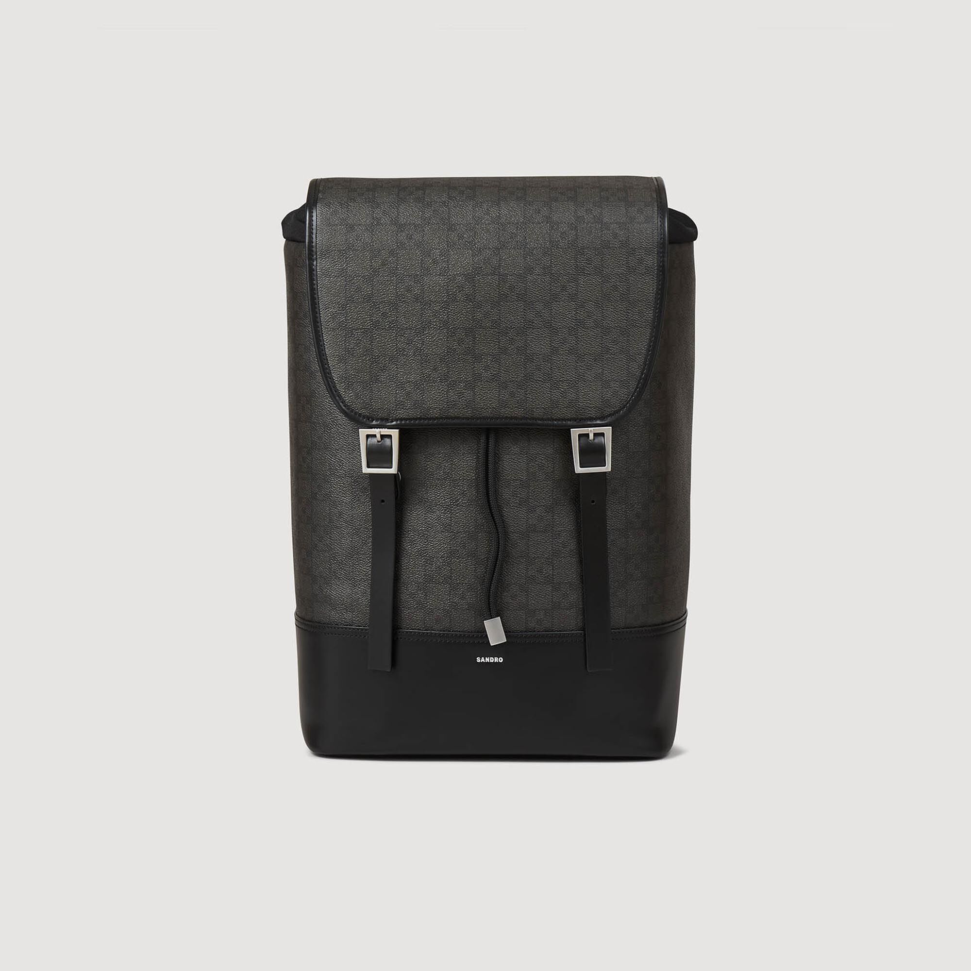 Mochila de tela impermeable Square Cross negro gris para hombre Sandro Paris
