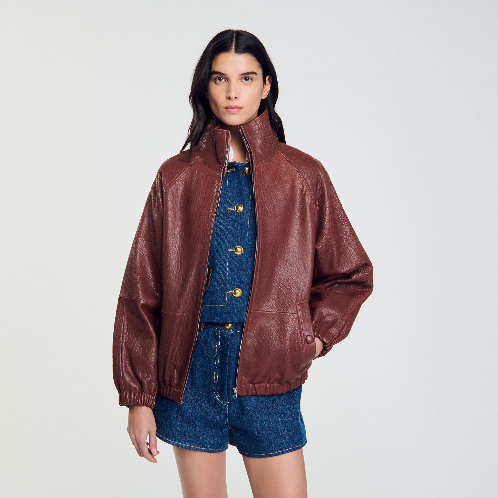 Cazadora de cuero oversize