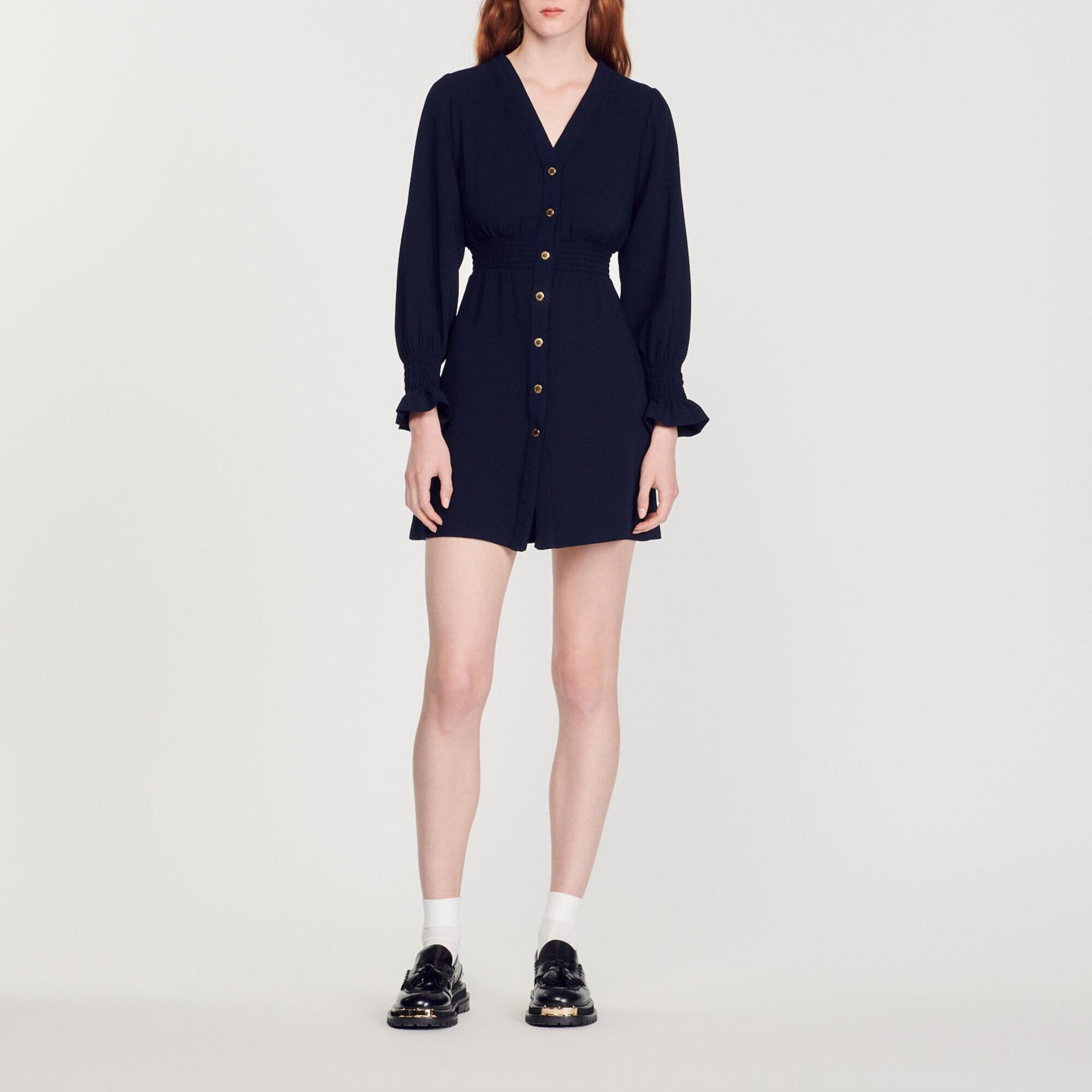 Vestido punto smock, autom. y cinturón