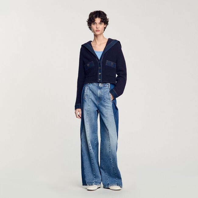 Cárdigan con detalles denim