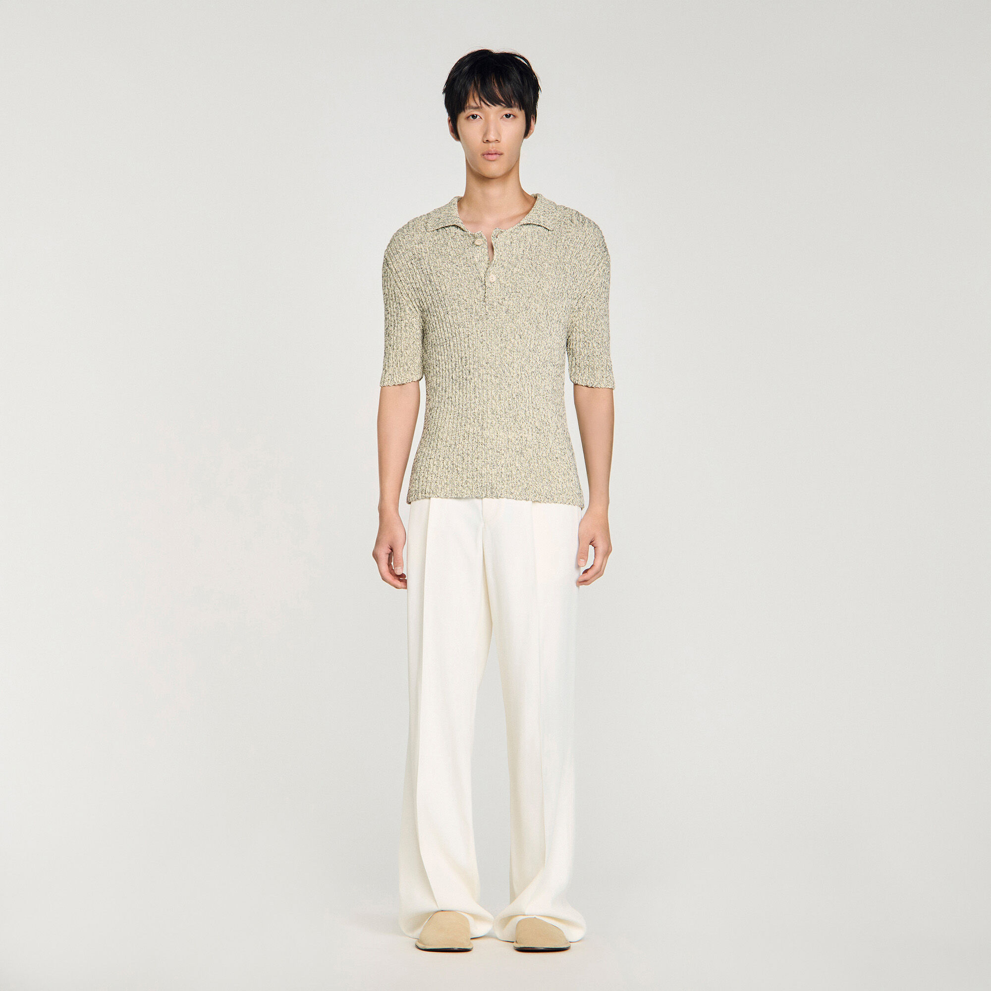 Polo de punto jaspeado de algod&oacute;n