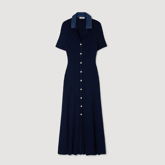 Vestido largo de punto cuello denim