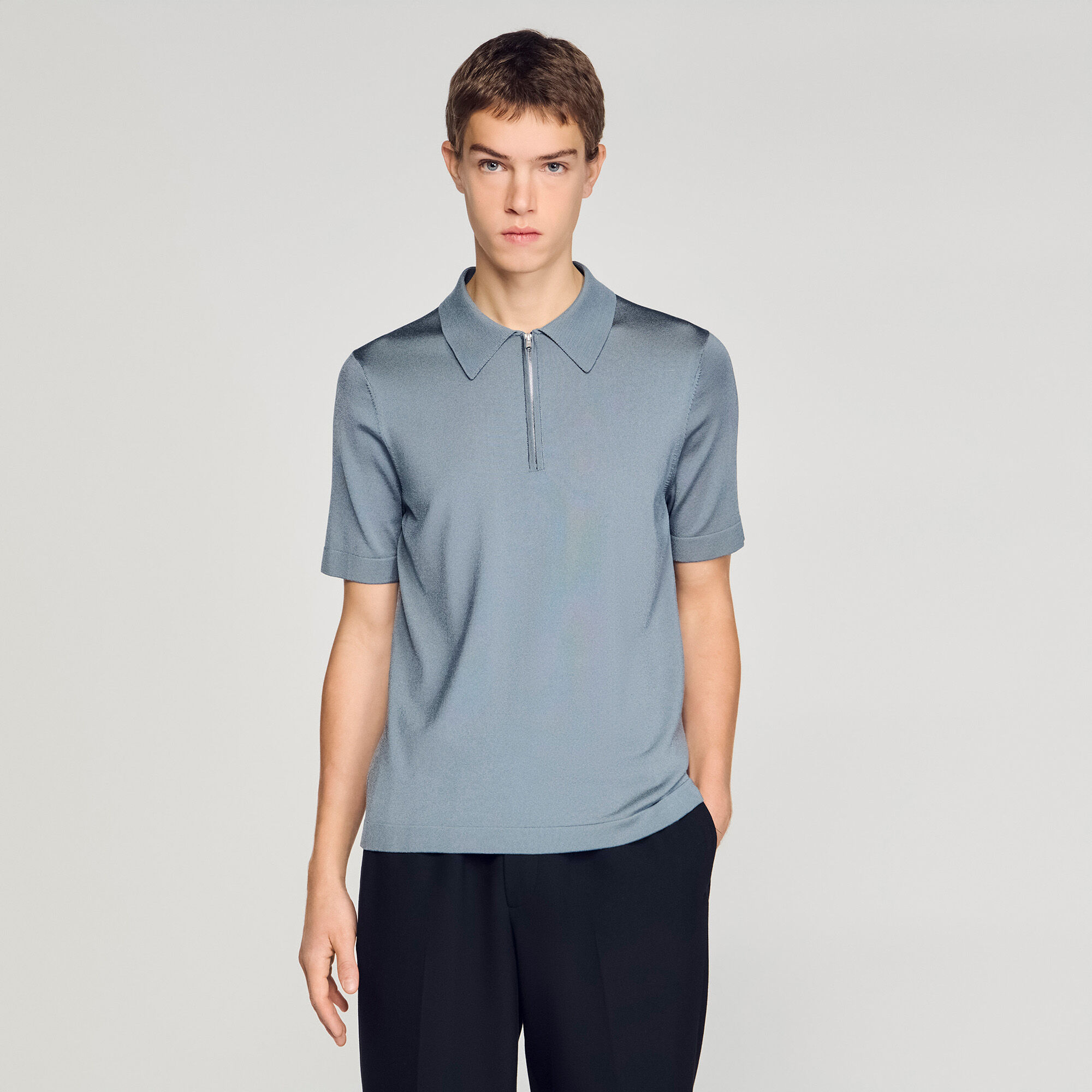 Polo de punto con cuello con cremallera