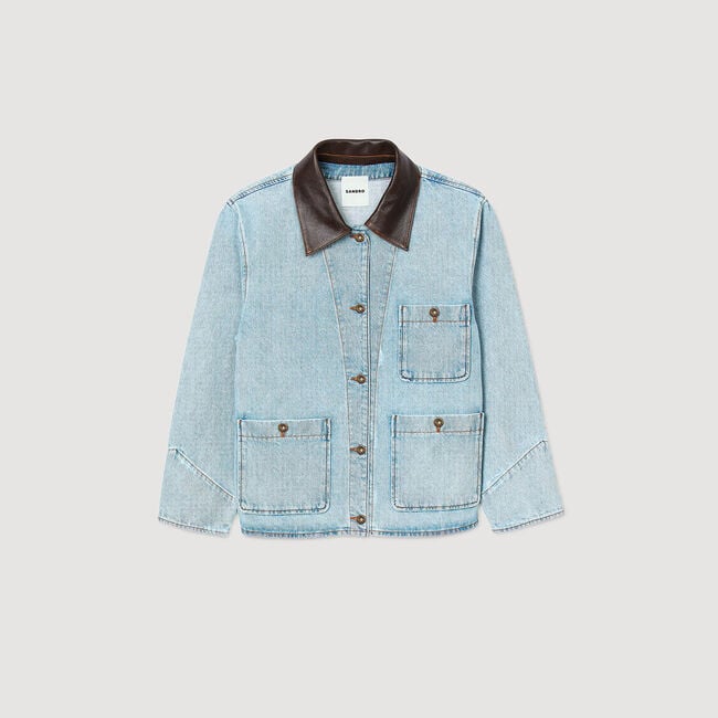 Cazadora vaquera cuello de cuero