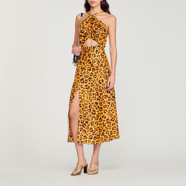 Vestido largo con estampado de leopardo