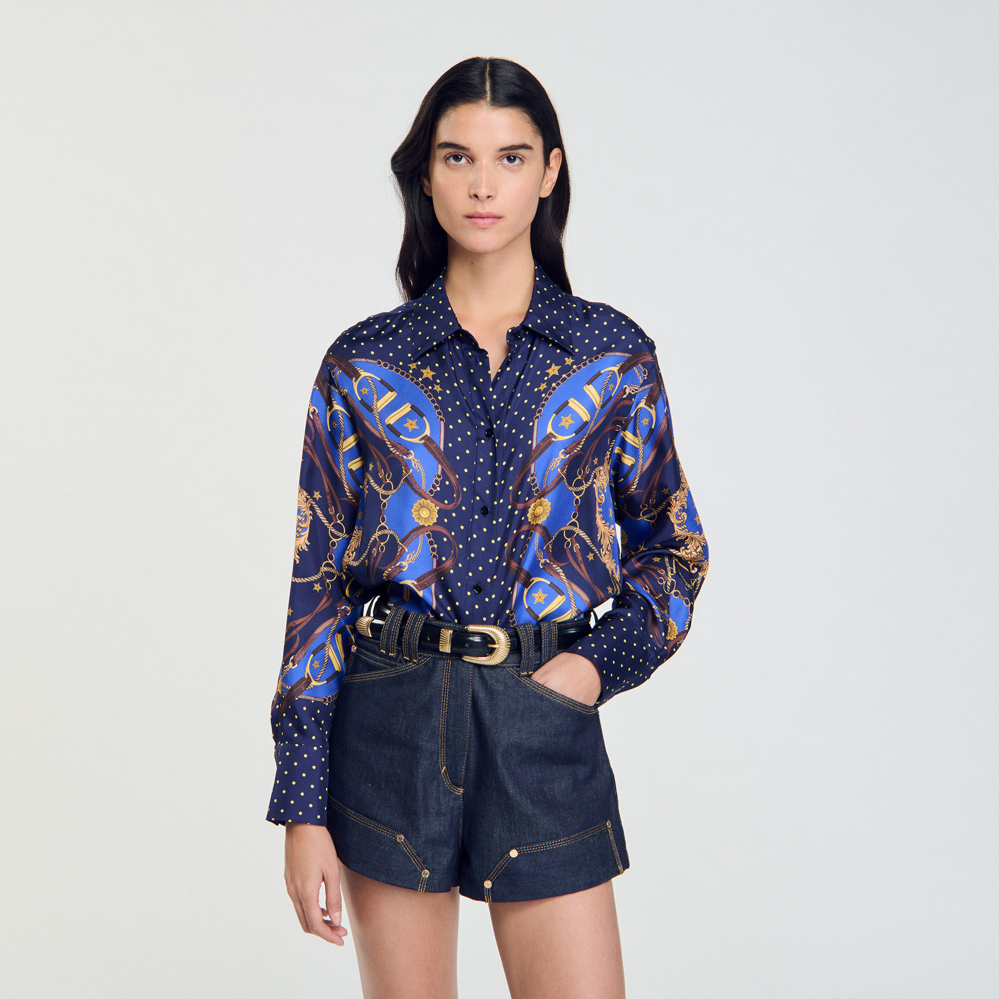 Camisa de seda estampada