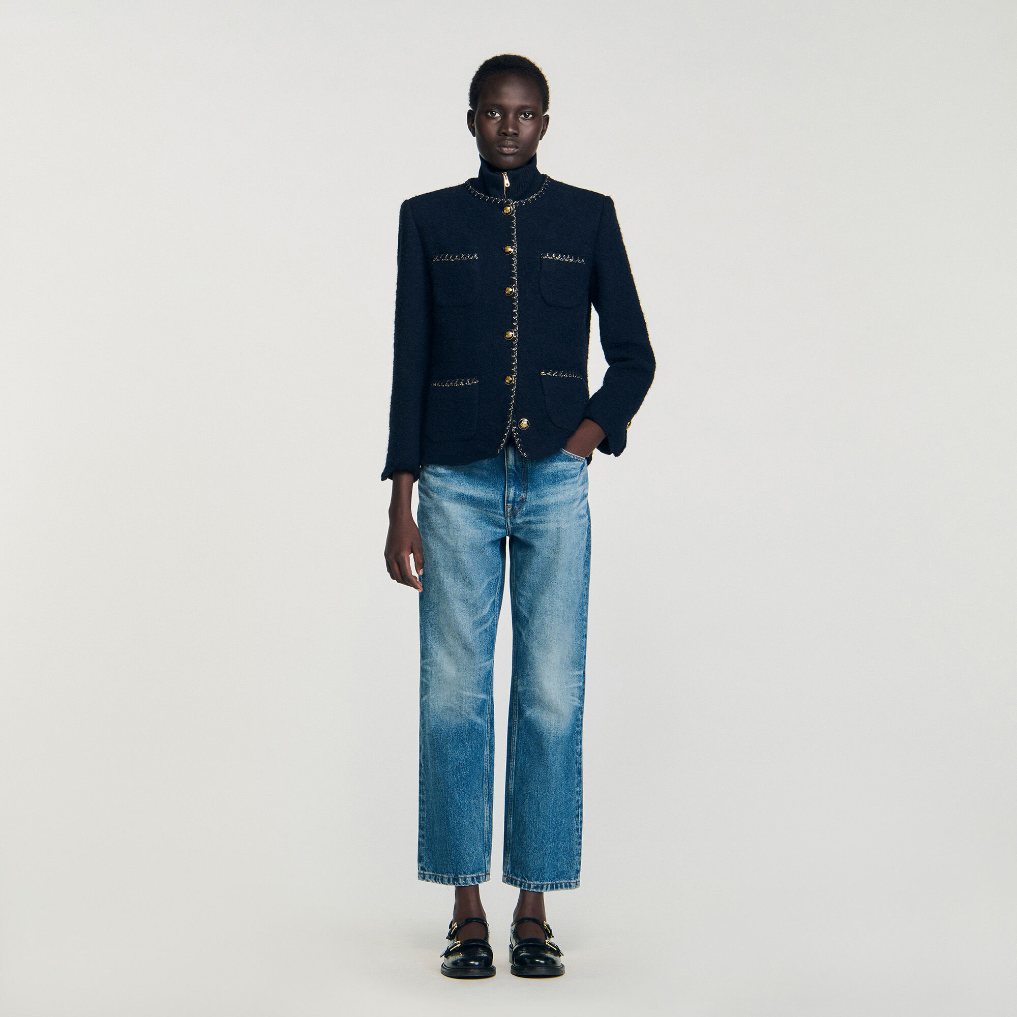 Chaqueta de tweed con galones