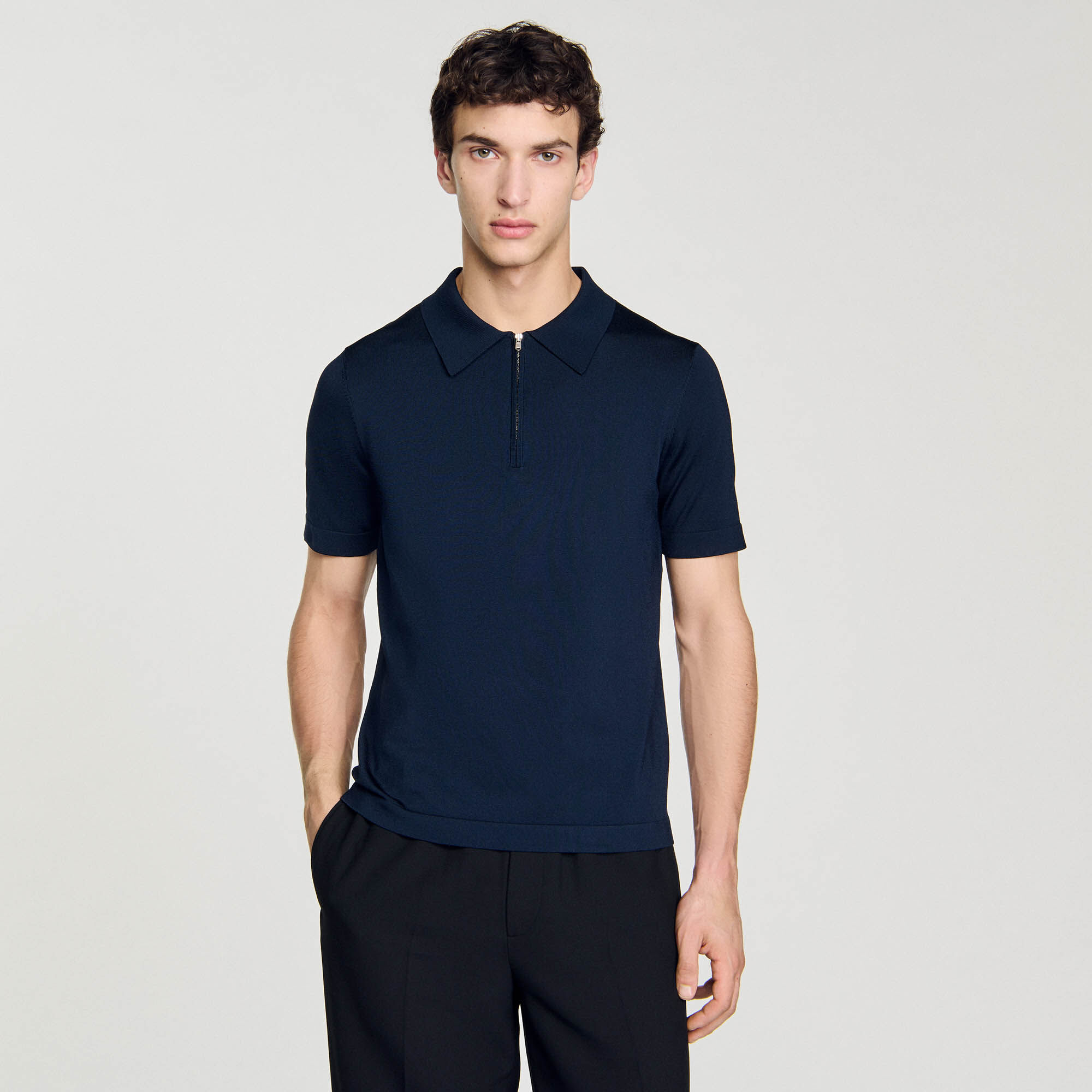 Polo de punto con cuello con cremallera
