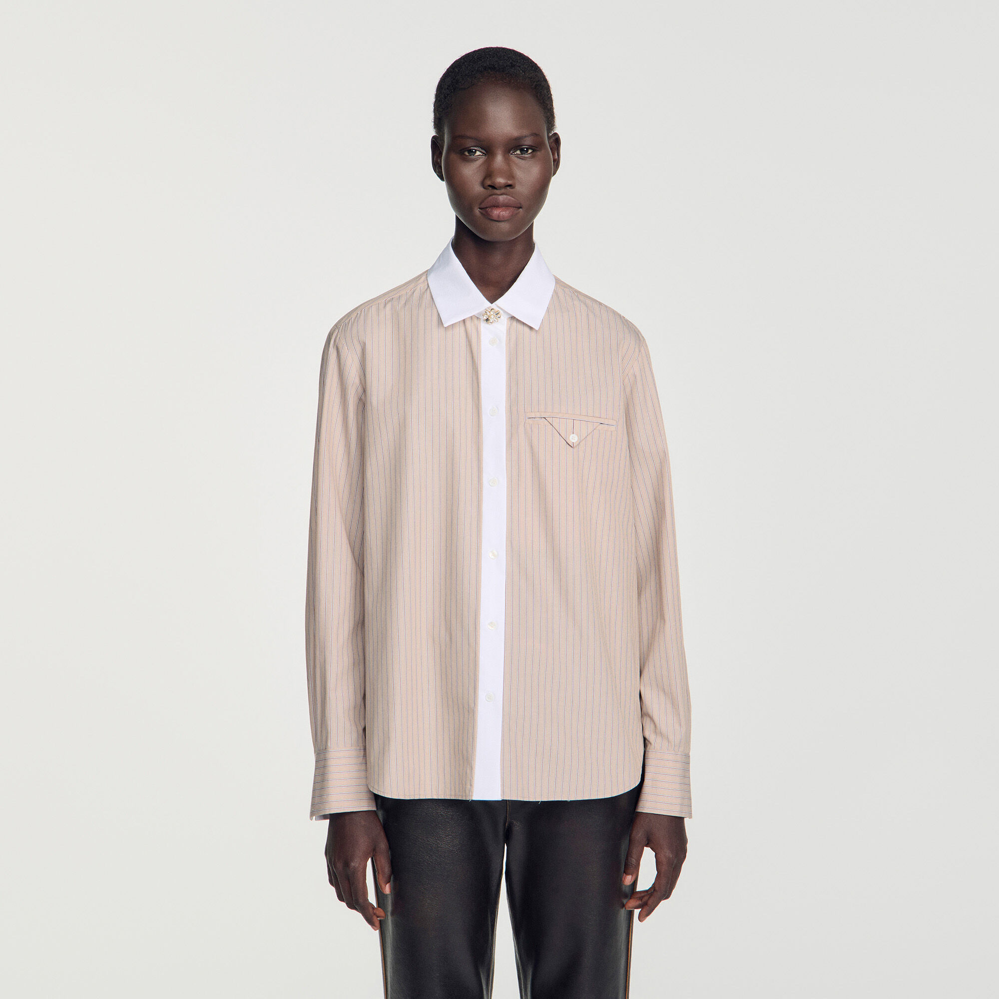 Camisa a rayas cuello a contraste - Mujer | Sandro