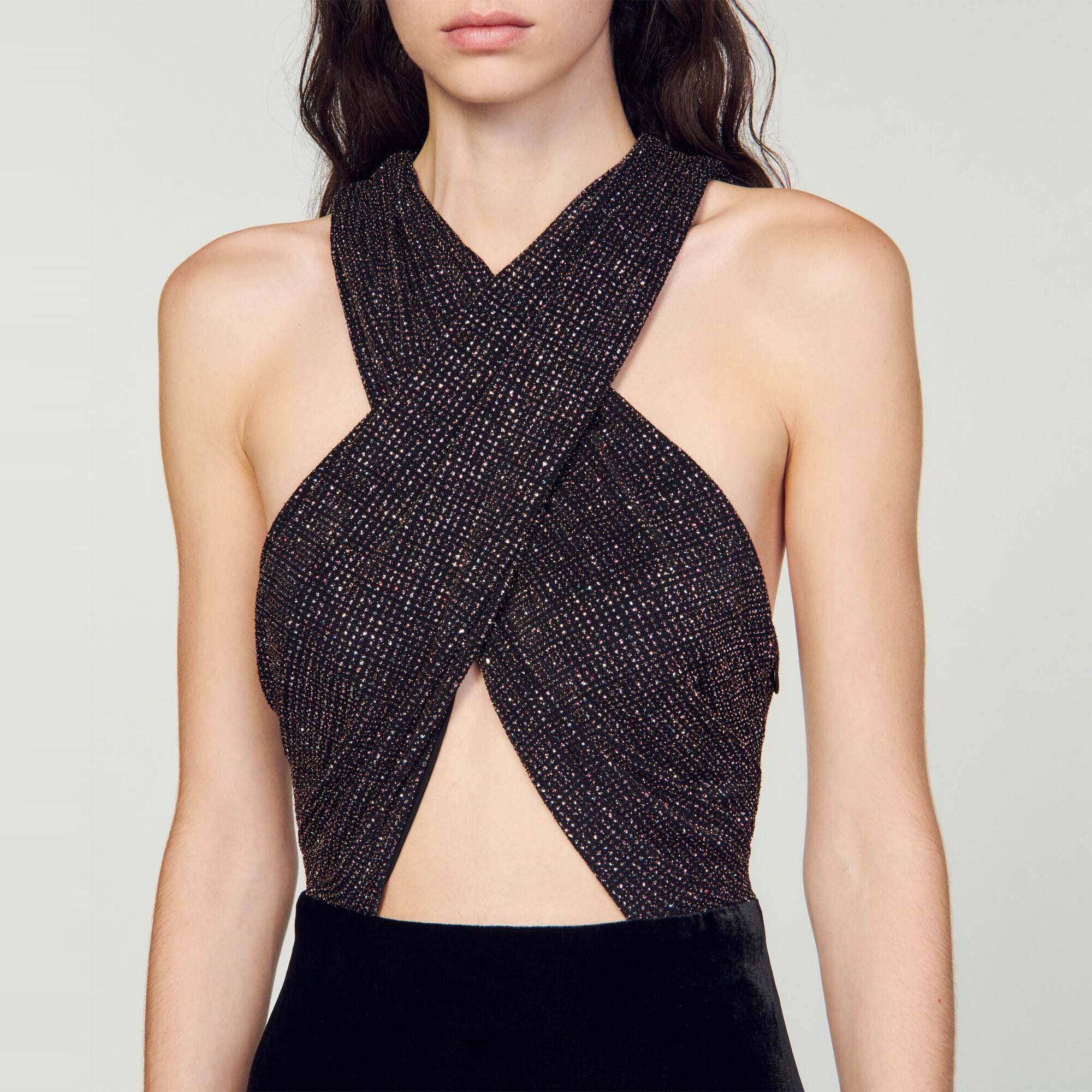 Vestido corto bimaterial