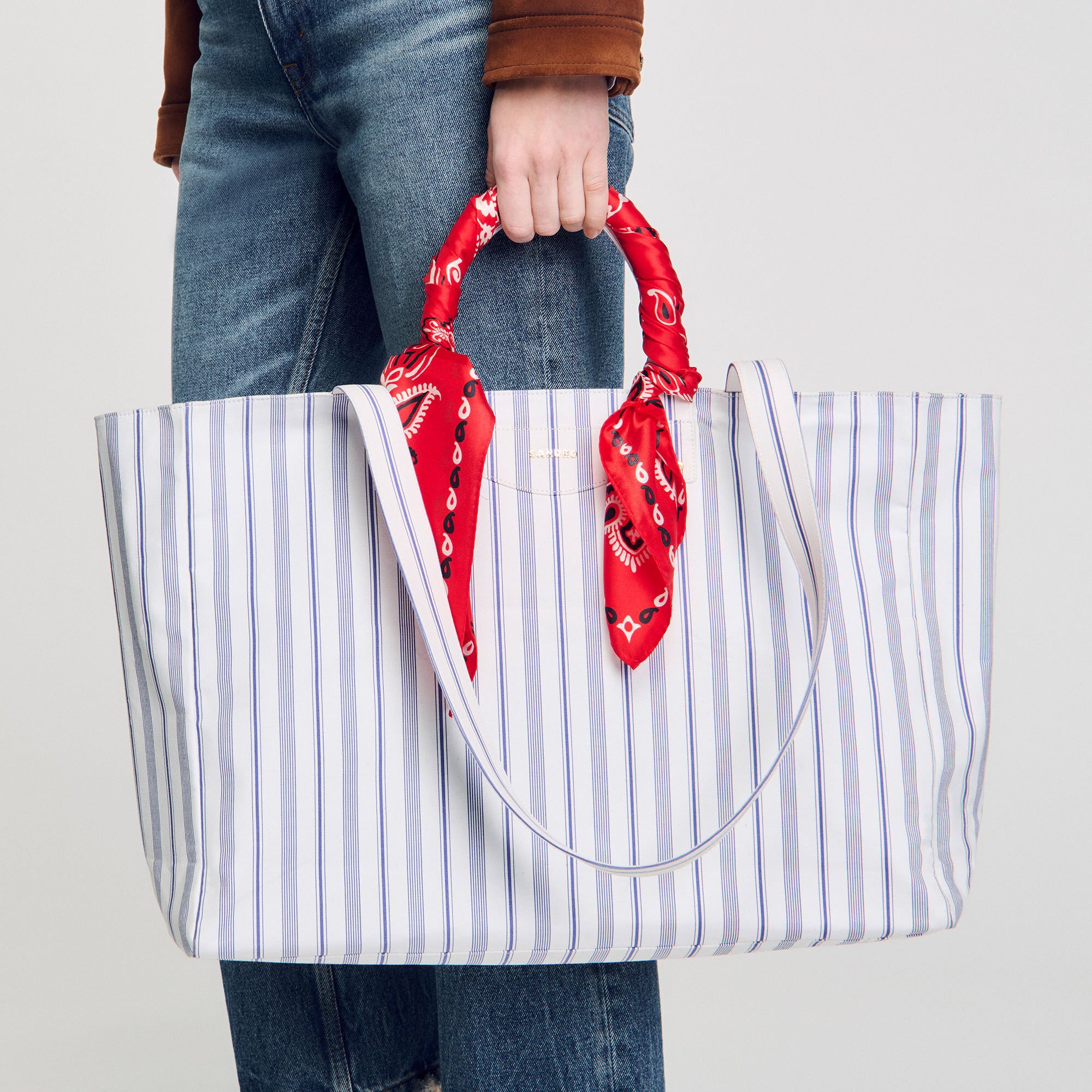 Bolso cabás de lona a rayas