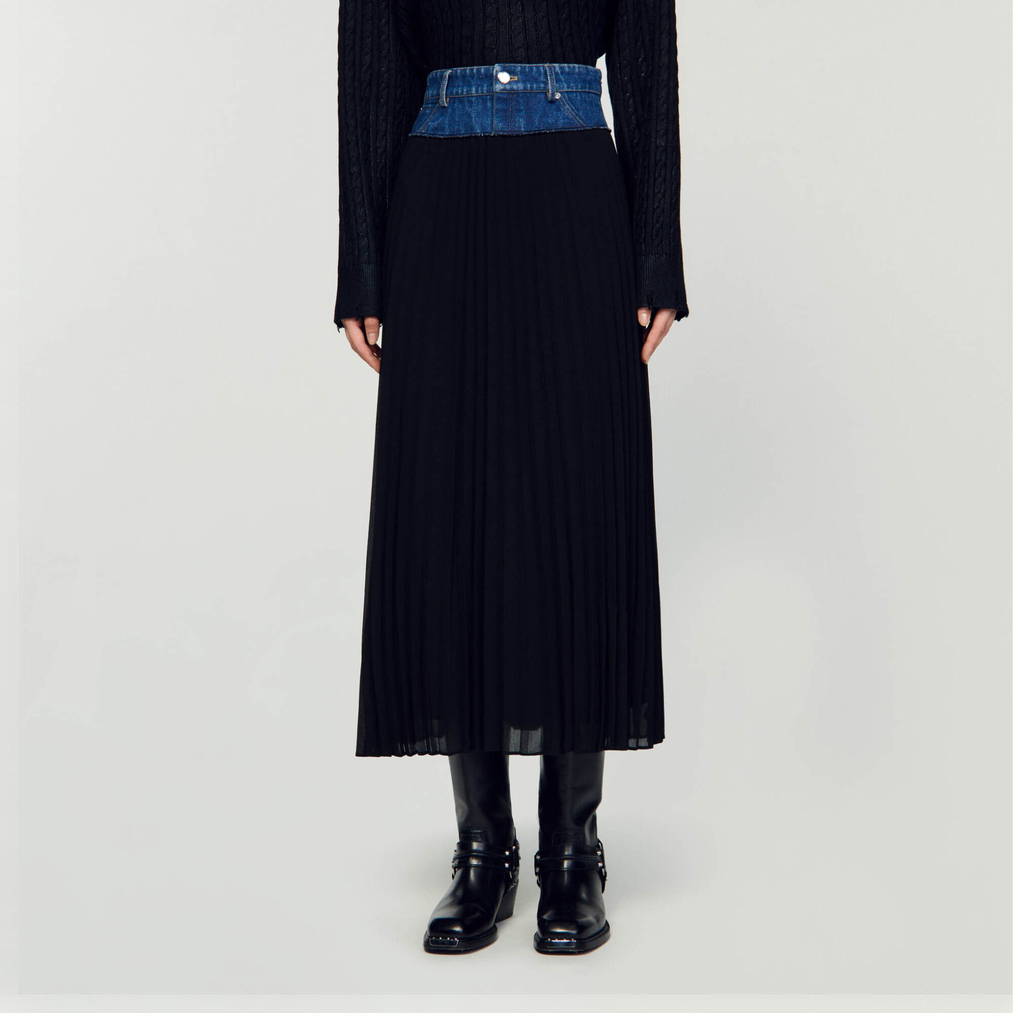 Falda larga vaquera plisada