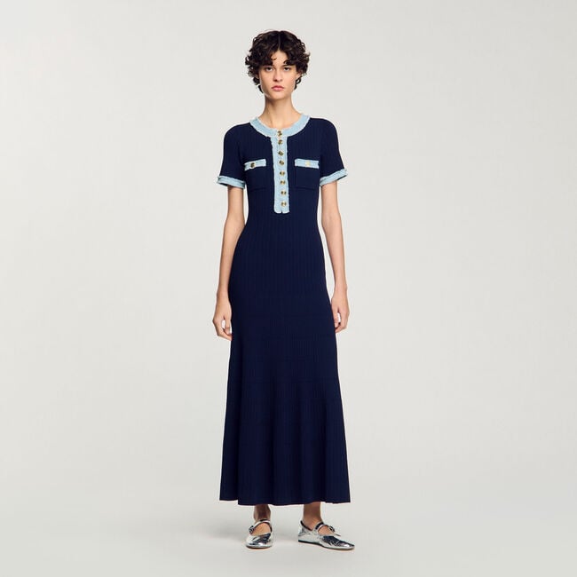 Vestido midi de punto y denim