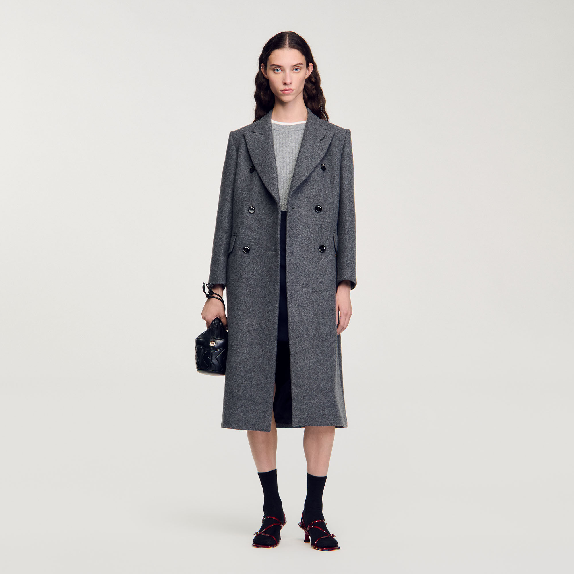Abrigo largo negro gris para mujer Sandro Paris