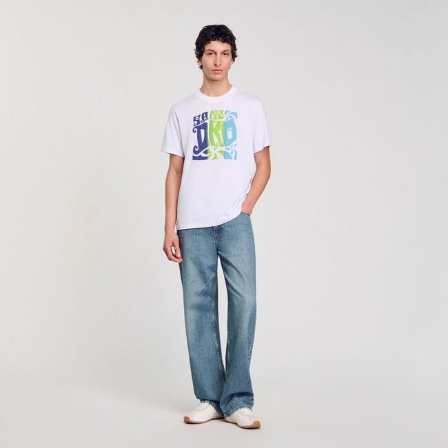 Camiseta de algodón estampado olas
