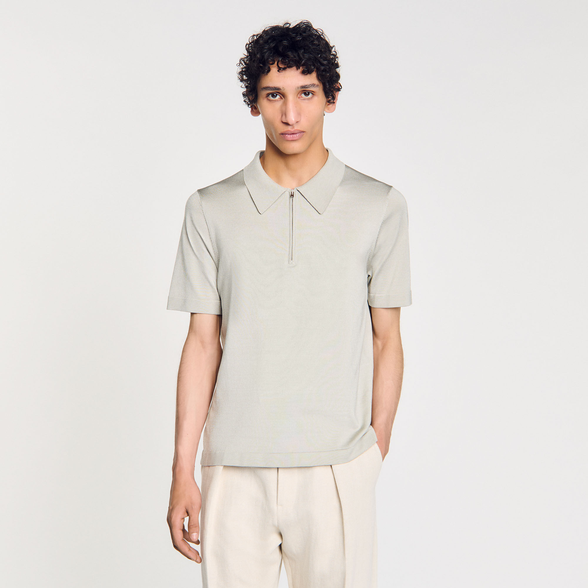 Polo de punto con cuello con cremallera