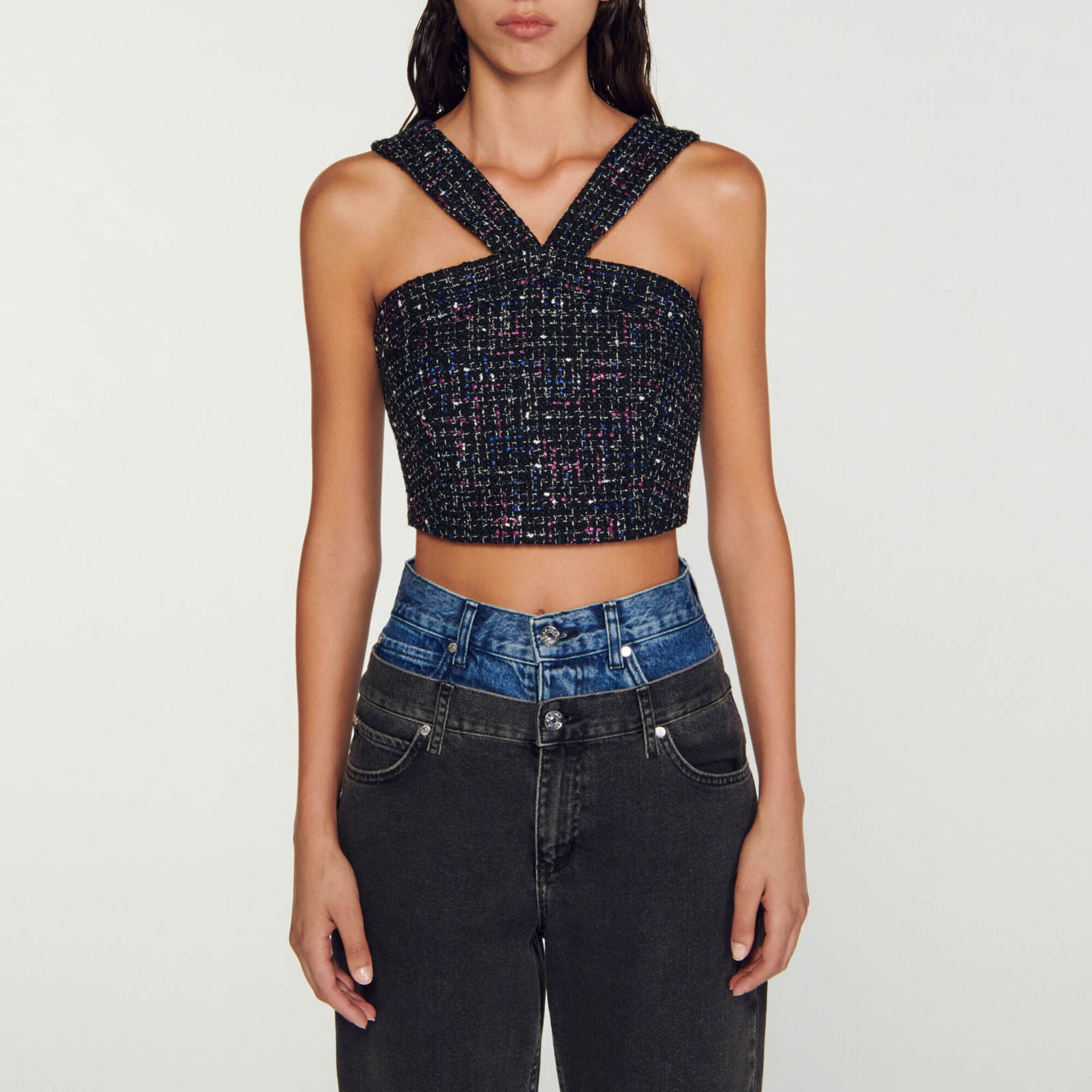 Top tipo corpiño de tweed