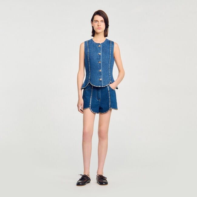 Top de denim con strass