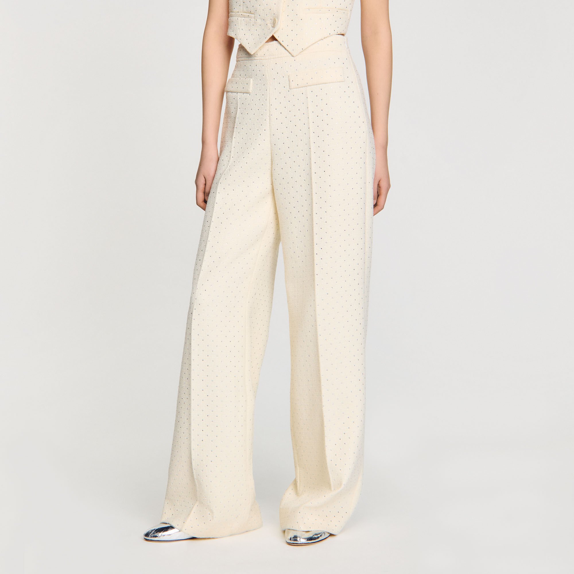 Pantalón de tweed con strass