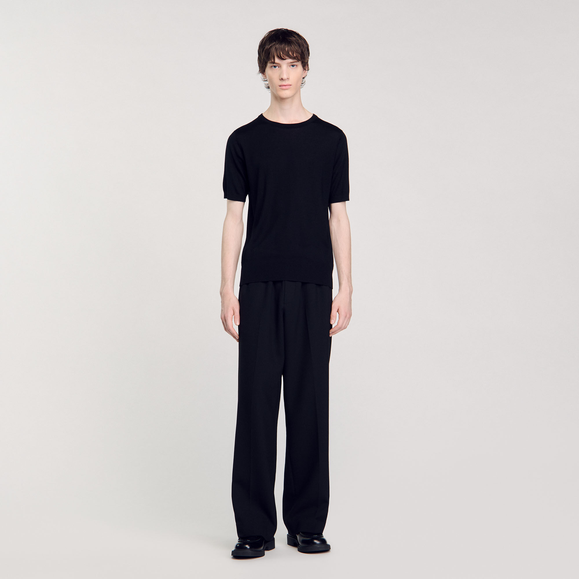 Camiseta de punto fluido negro gris para hombre Sandro Paris