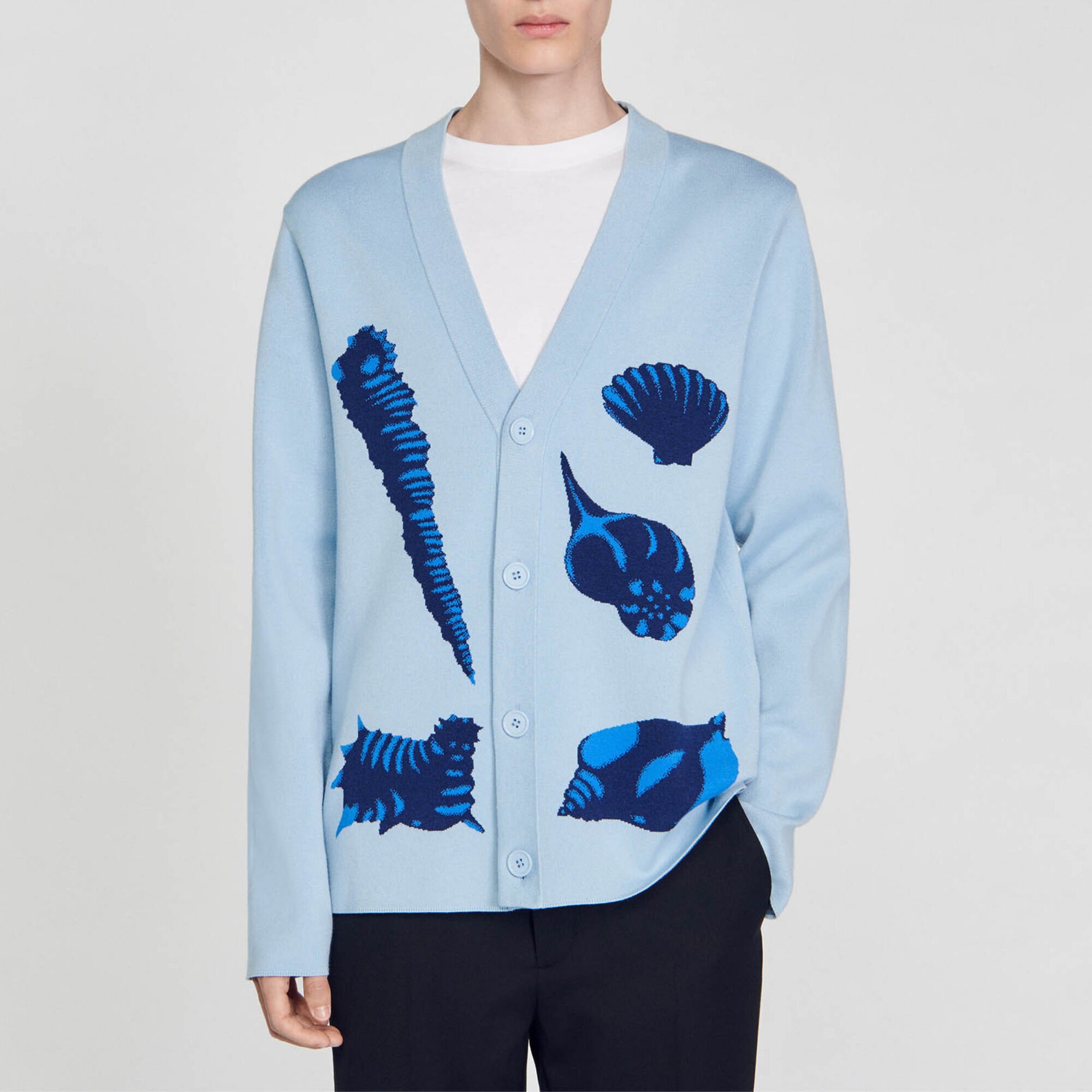 Cárdigan de punto con conchas jacquard