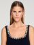 Vestido corto con cuello de strass