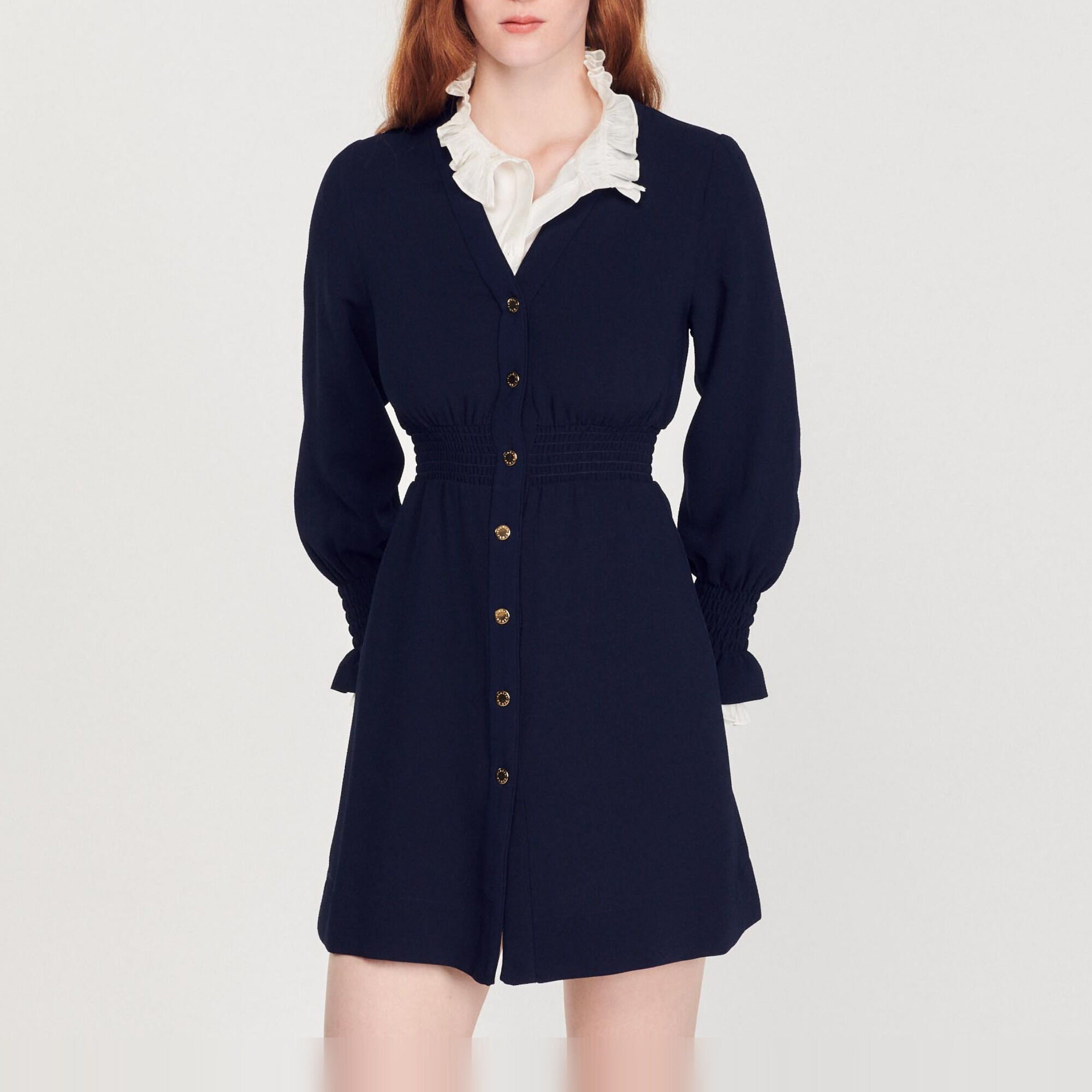 Vestido punto smock, autom. y cinturón